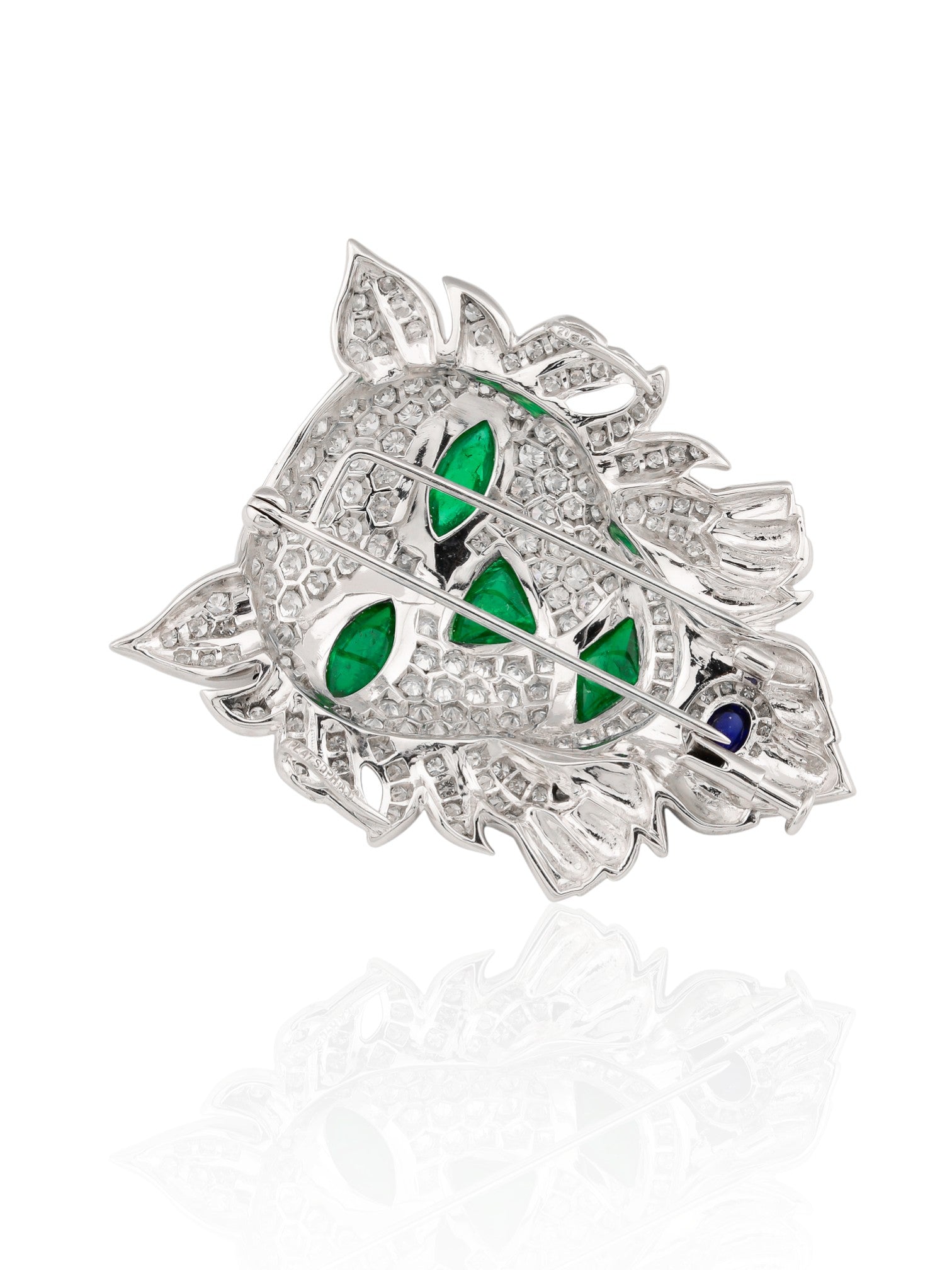 Sophia D Emerald, Sapphire & Diamond Lion Brooch in Platinum