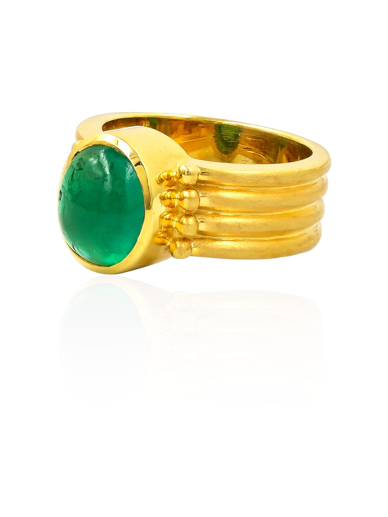 Sophia D Vintage Emerald Cabochon Ring in 18K Yellow Gold