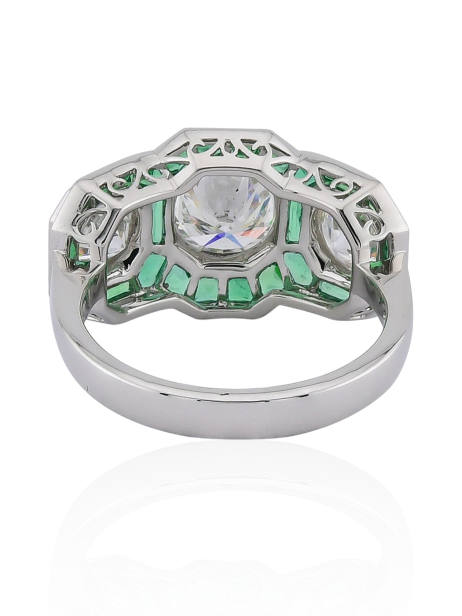 Sophia D Three-Stone Emerald and Diamond Ring in Platinum