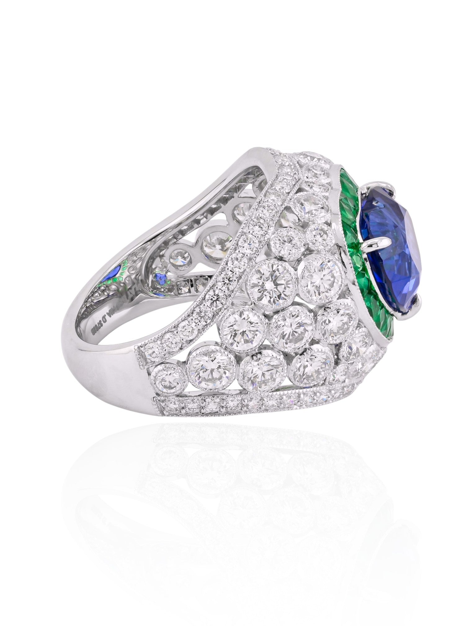 Sophia D Heart-Shaped Sapphire and Emerald Dome Ring in Platinum