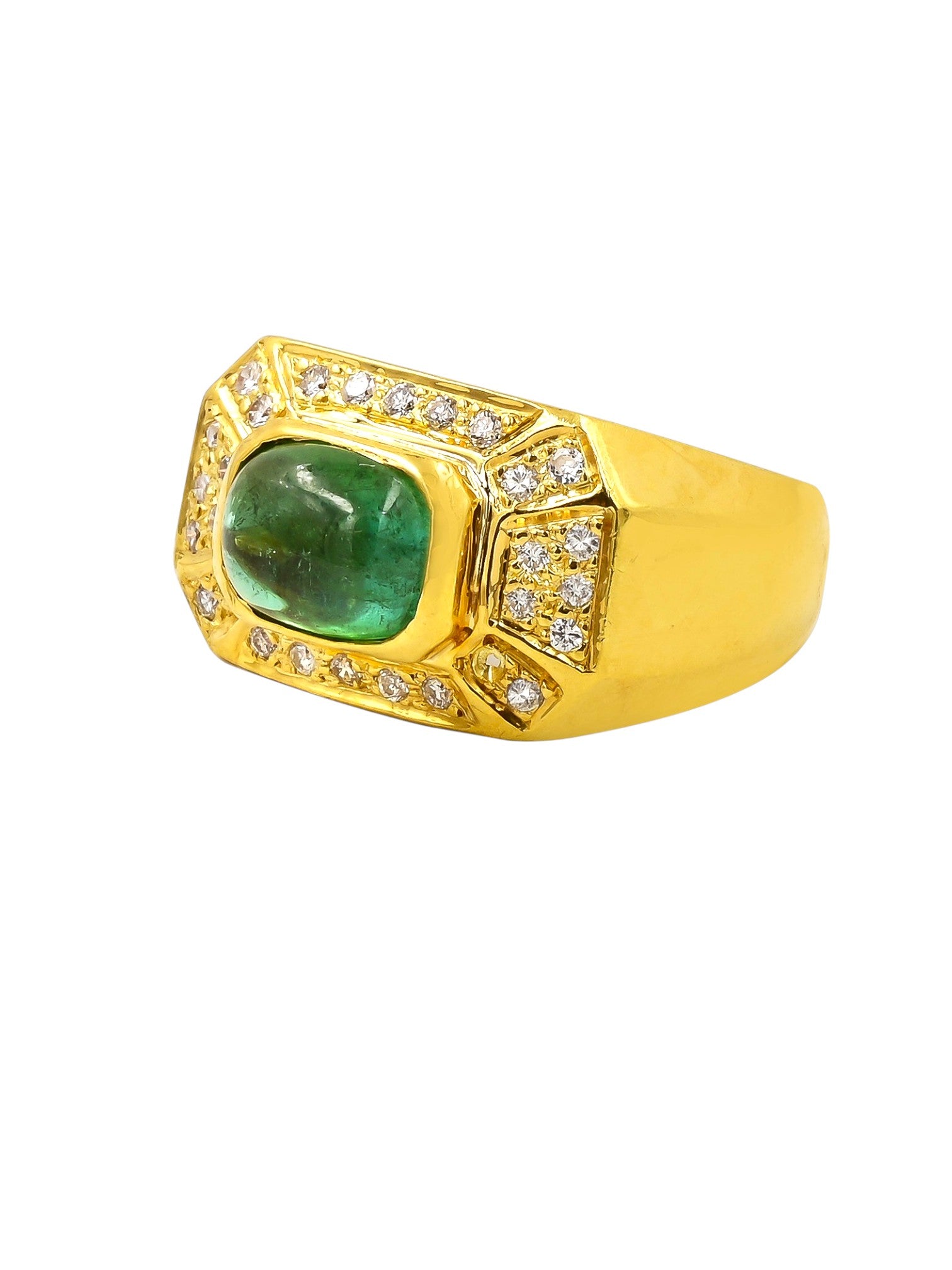 Sophia D Vintage Cabochon Emerald and Diamond Ring in 18K Gold