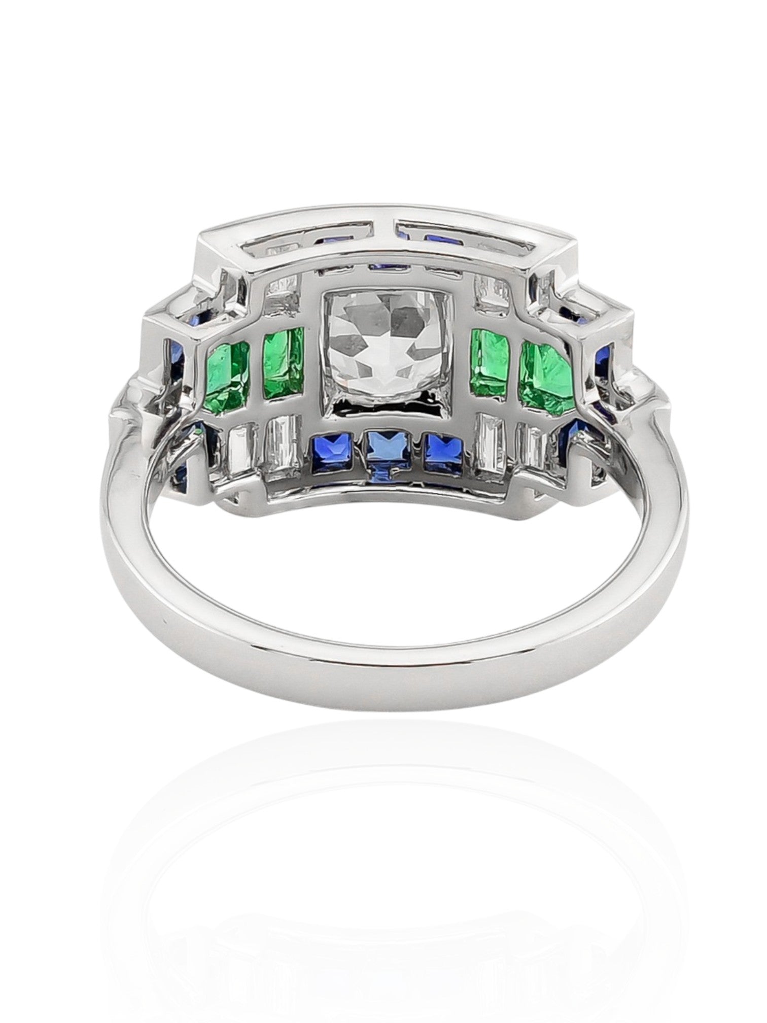 Sophia D Art Deco Mosaic Emerald, Sapphire, and Diamond Ring in Platinum