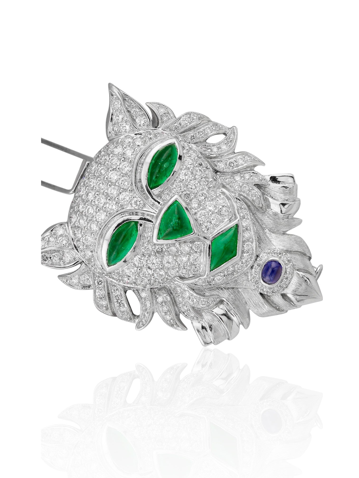 Sophia D Emerald, Sapphire & Diamond Lion Brooch in Platinum