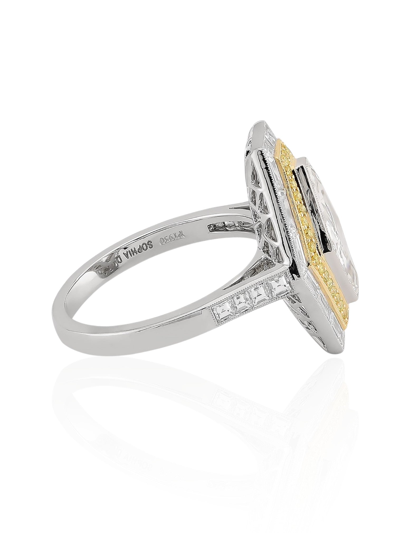 Sophia D Art Deco Mosaic 1.54 Carat Diamond and Yellow Diamond Ring in Platinum and 18K Yellow Gold
