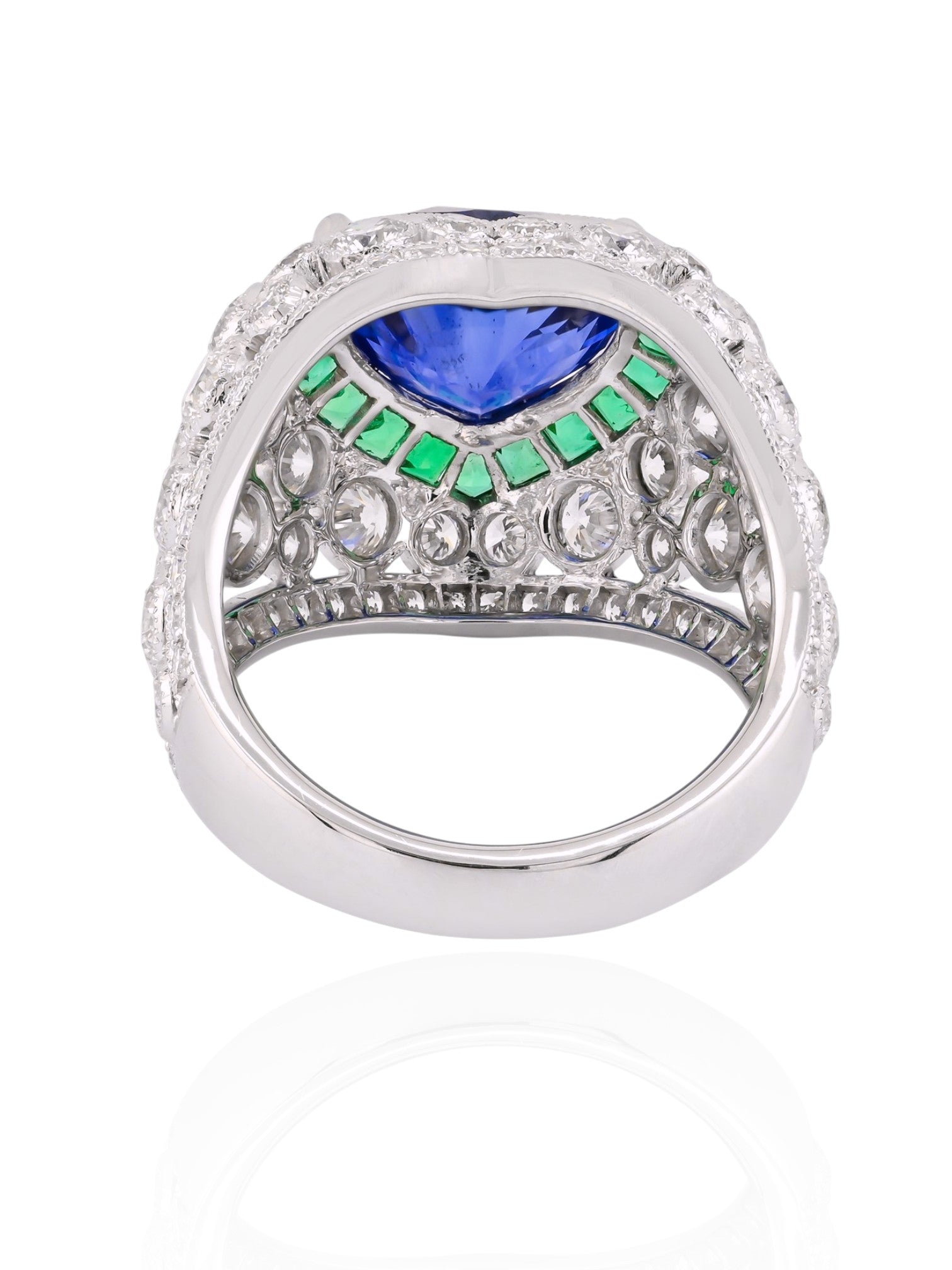 Sophia D Heart-Shaped Sapphire and Emerald Dome Ring in Platinum