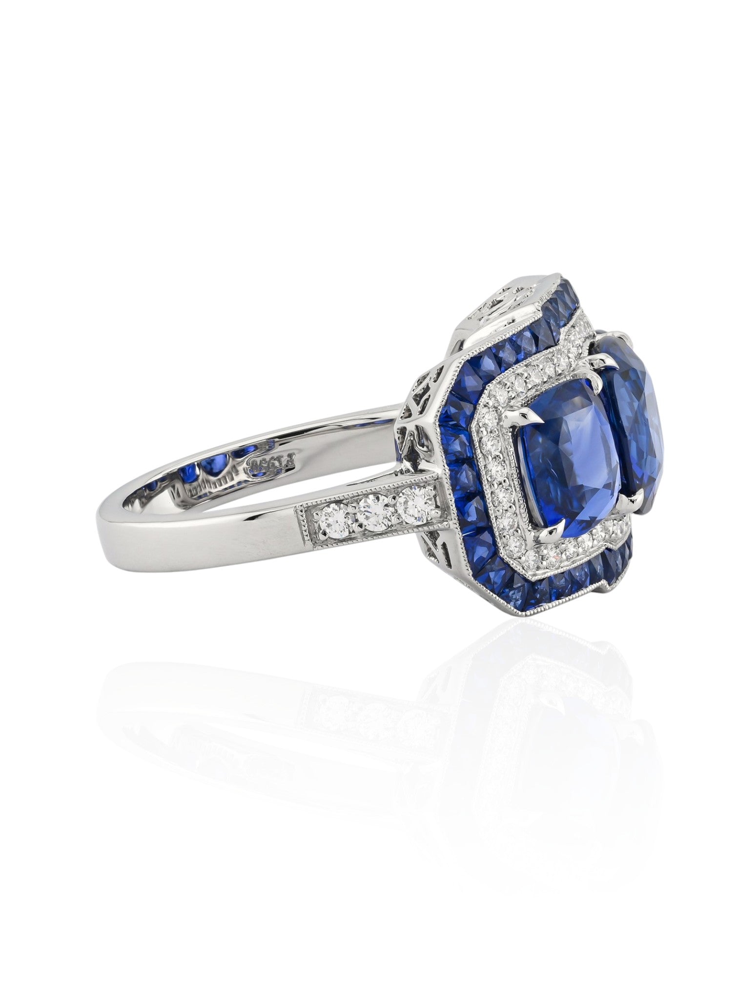 Sophia D Art Deco Three-Stone Sapphire Ring in Platinum
