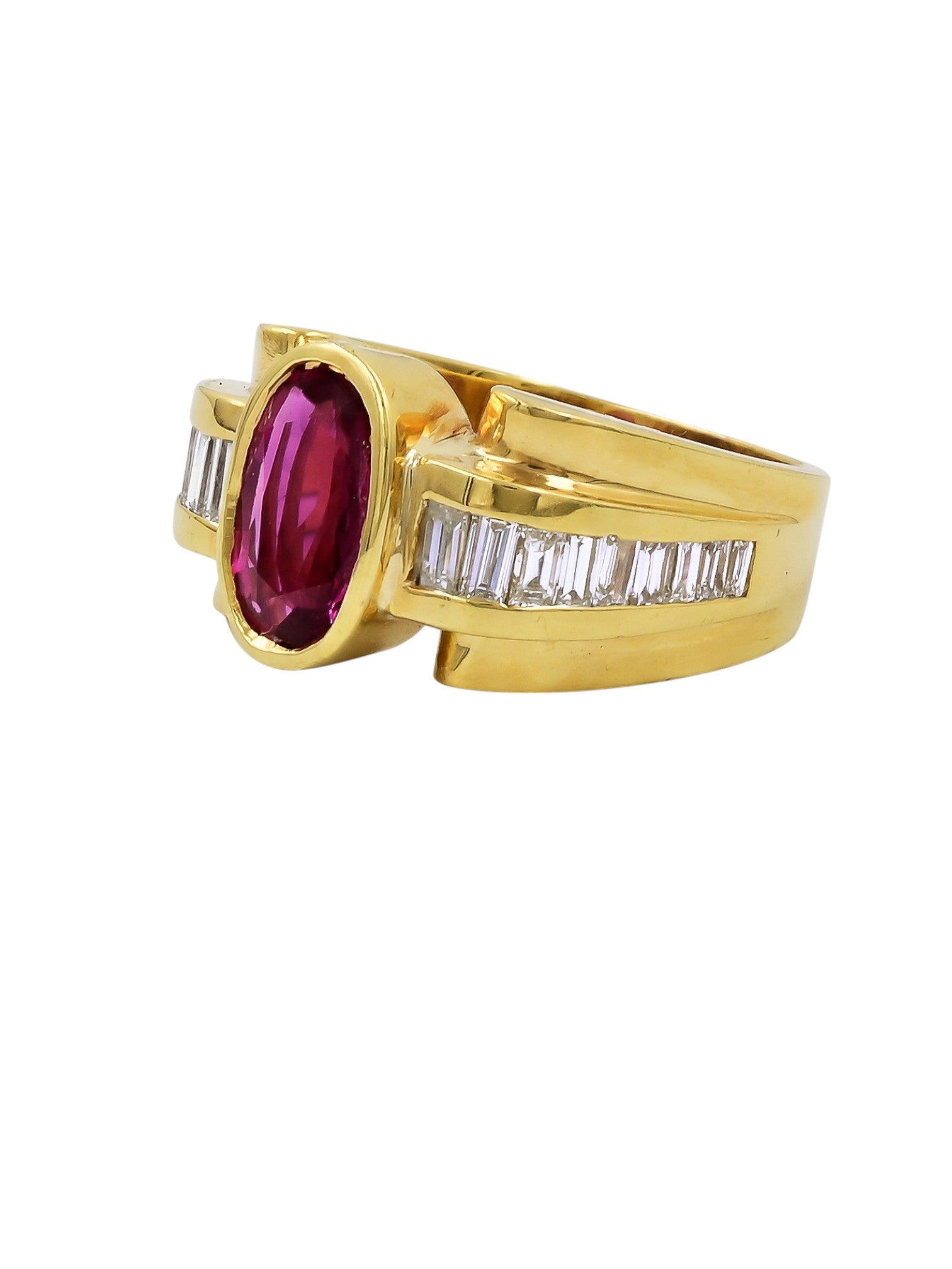 Sophia D Oval Ruby & Baguette Diamond 18K Yellow Gold Ring