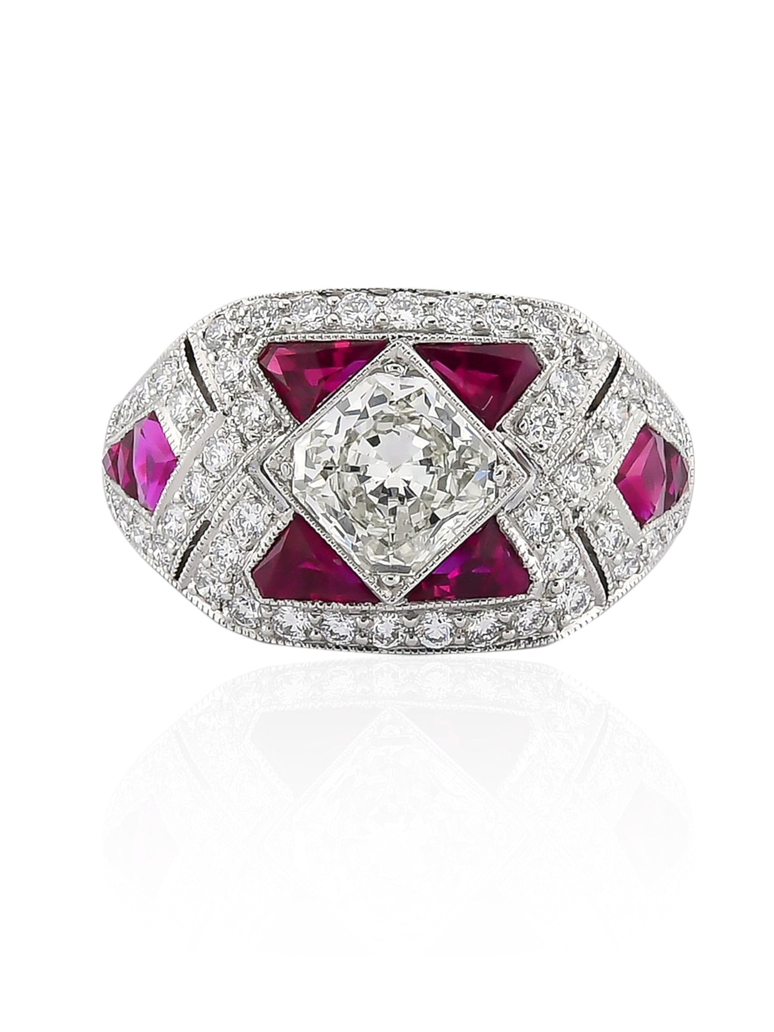 Sophia D Art Deco Ruby and Diamond Ring in Platinum