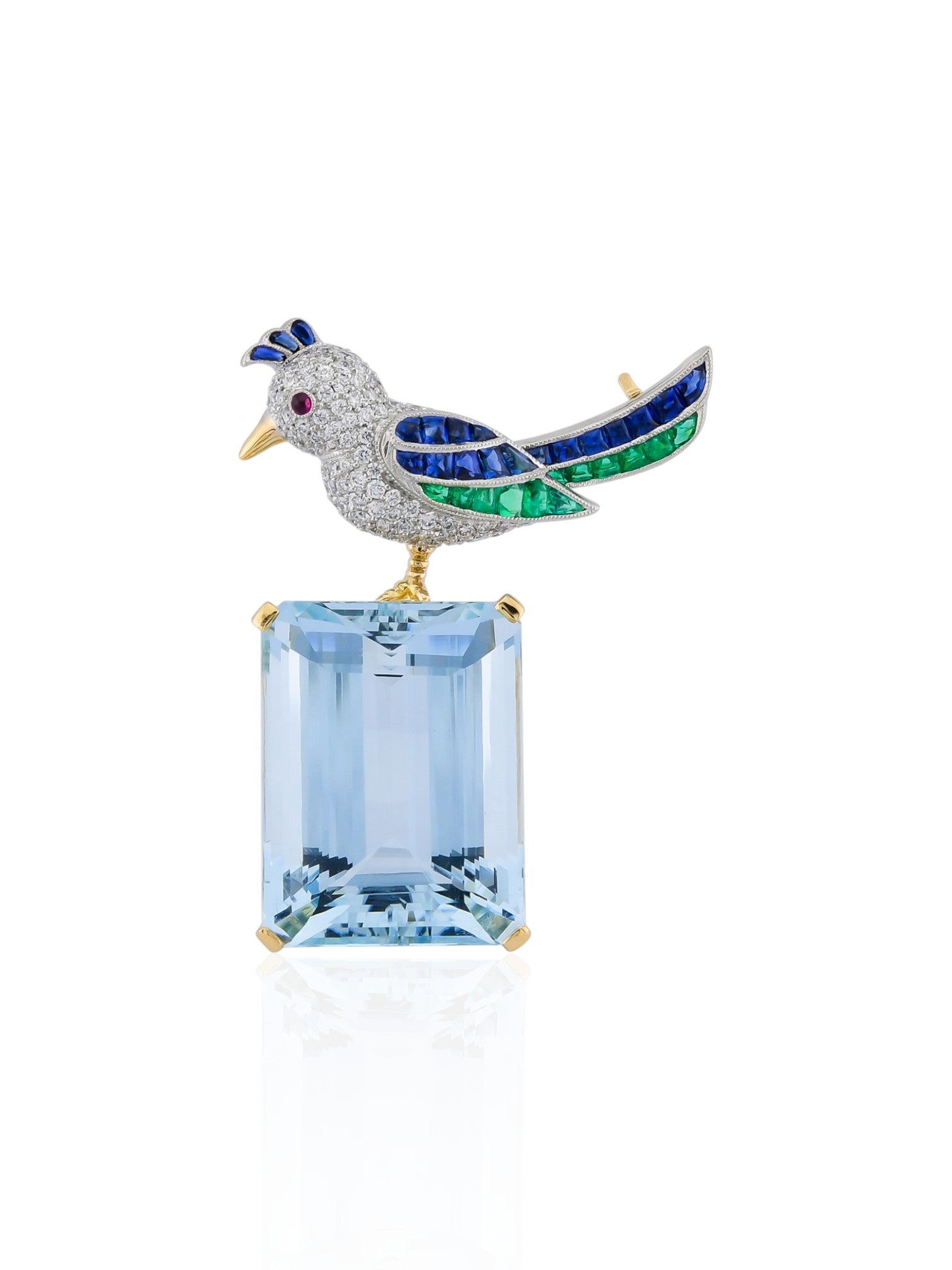 Sophia D Aquamarine Bird Brooch in Platinum and 18K Yellow Gold