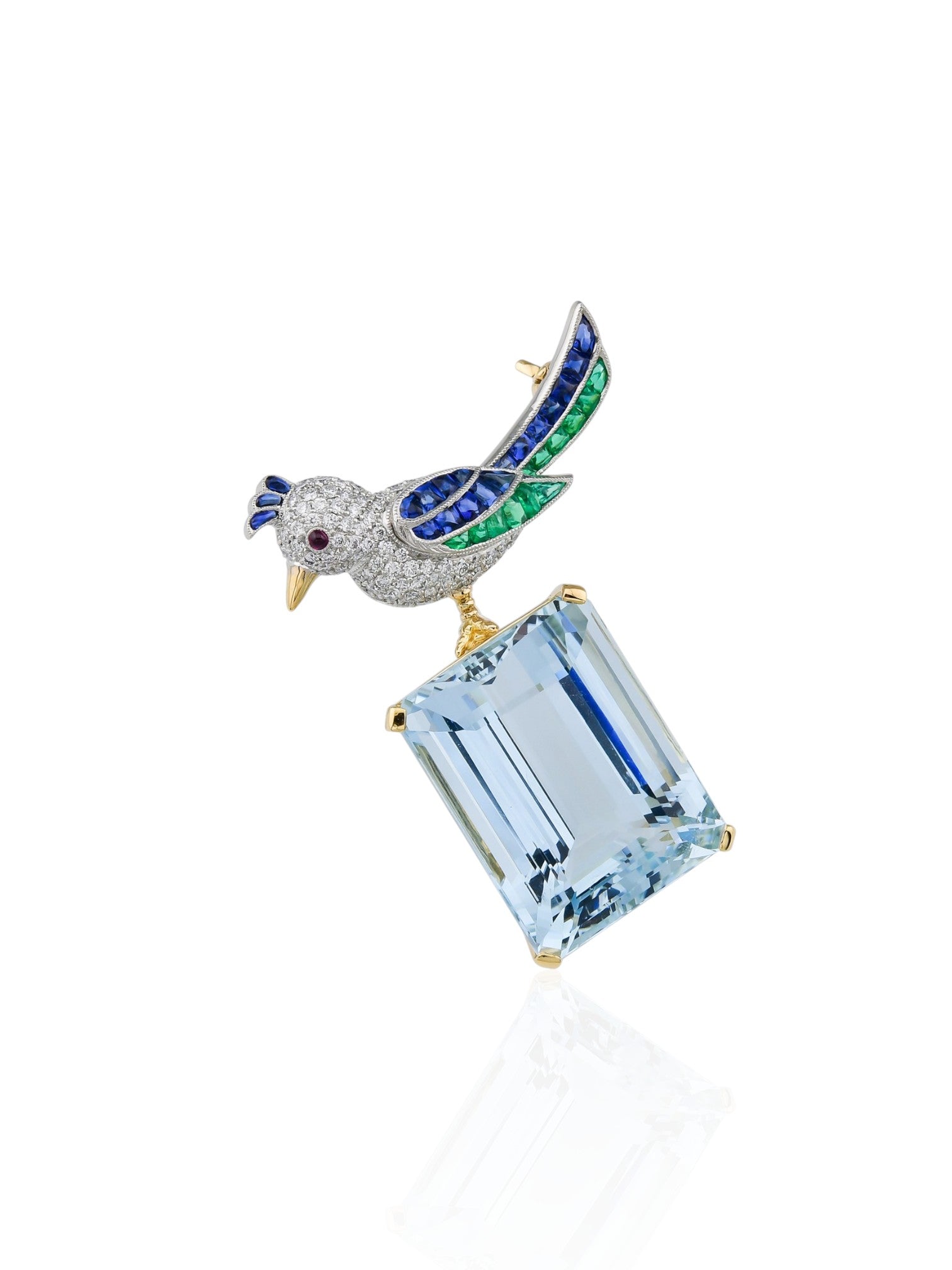 Sophia D Aquamarine Bird Brooch in Platinum and 18K Yellow Gold