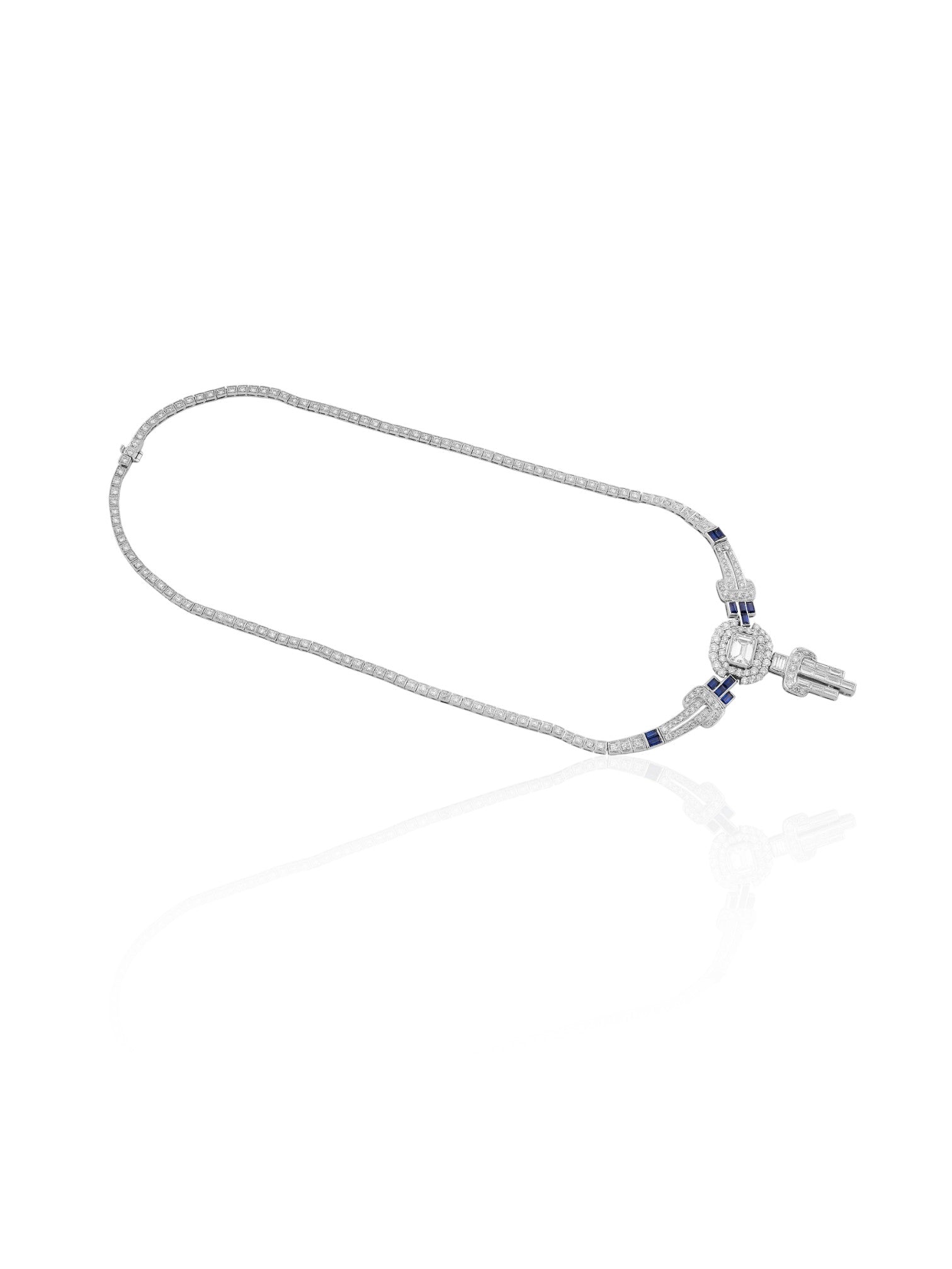 Sophia D Diamond & Sapphire Art Deco Necklace in Platinum