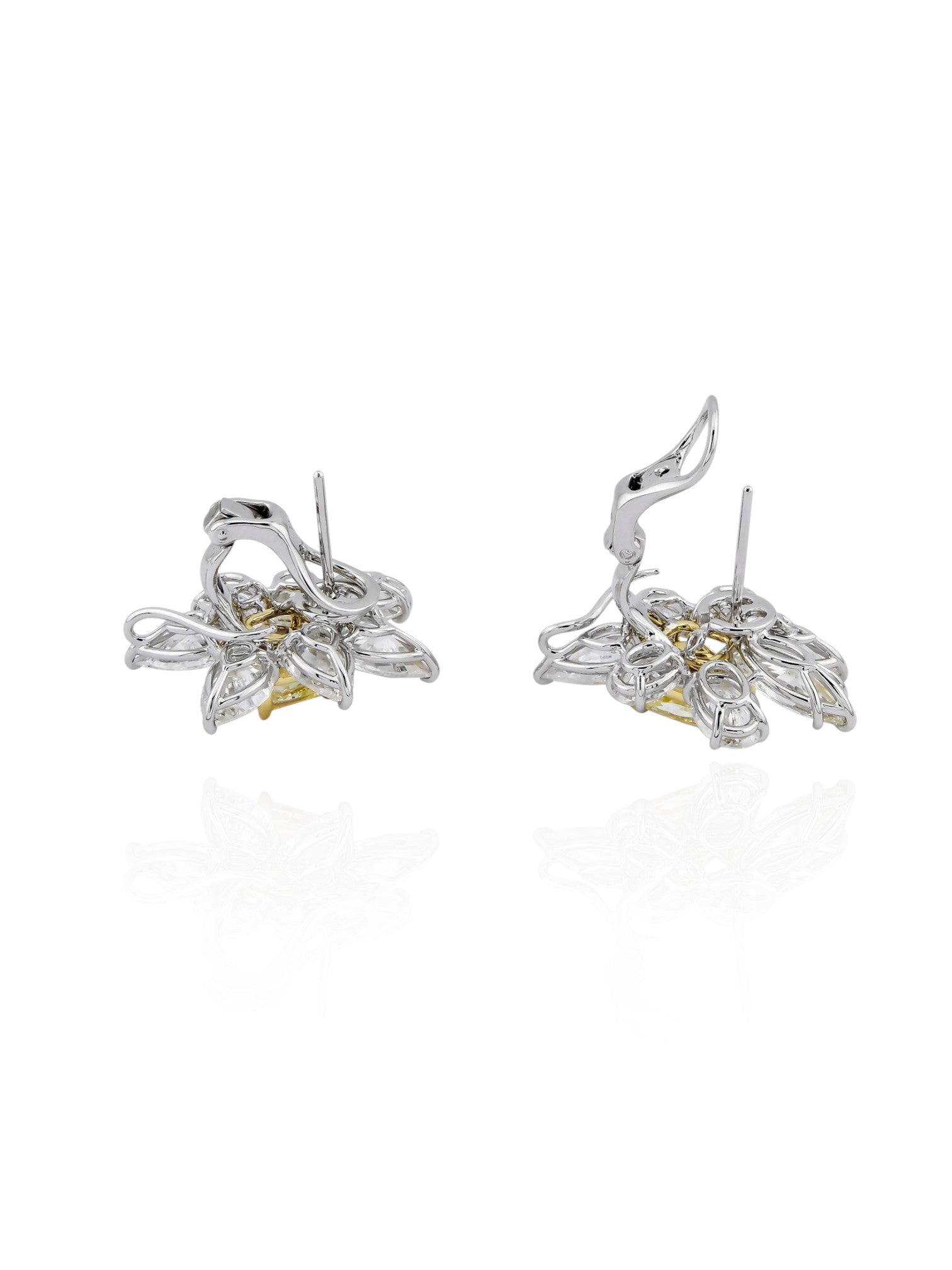 Sophia D Yellow Diamond and Floral White Diamond Earrings in Platinum and 18K Yellow Gold