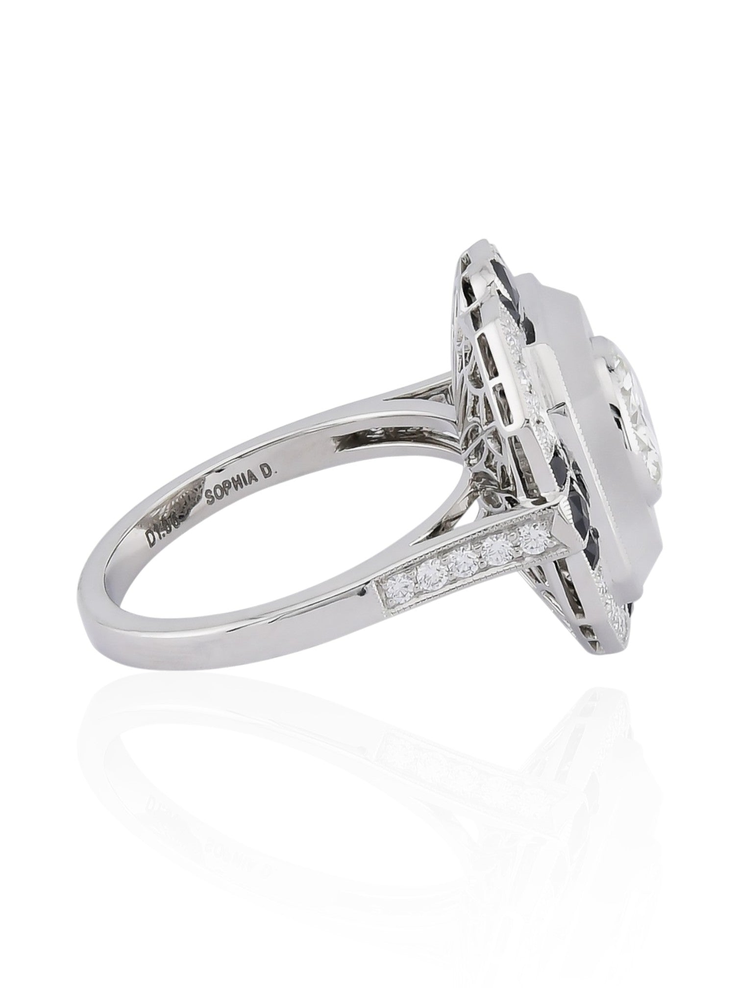 Sophia D Art Deco Crystal, Onyx & Diamond Ring in Platinum