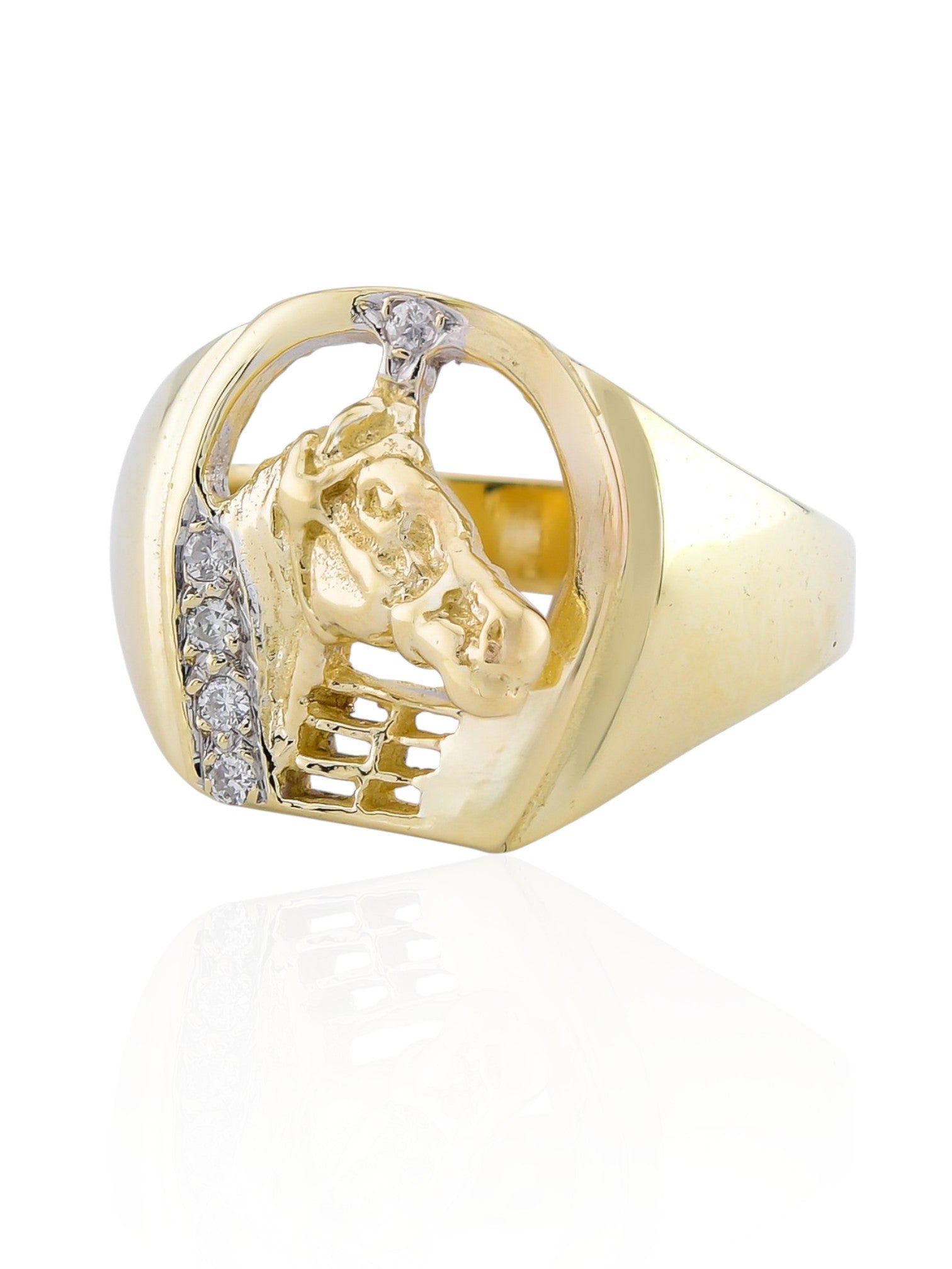 Sophia D Vintage Horse Ring with Diamonds in Yellow Gold