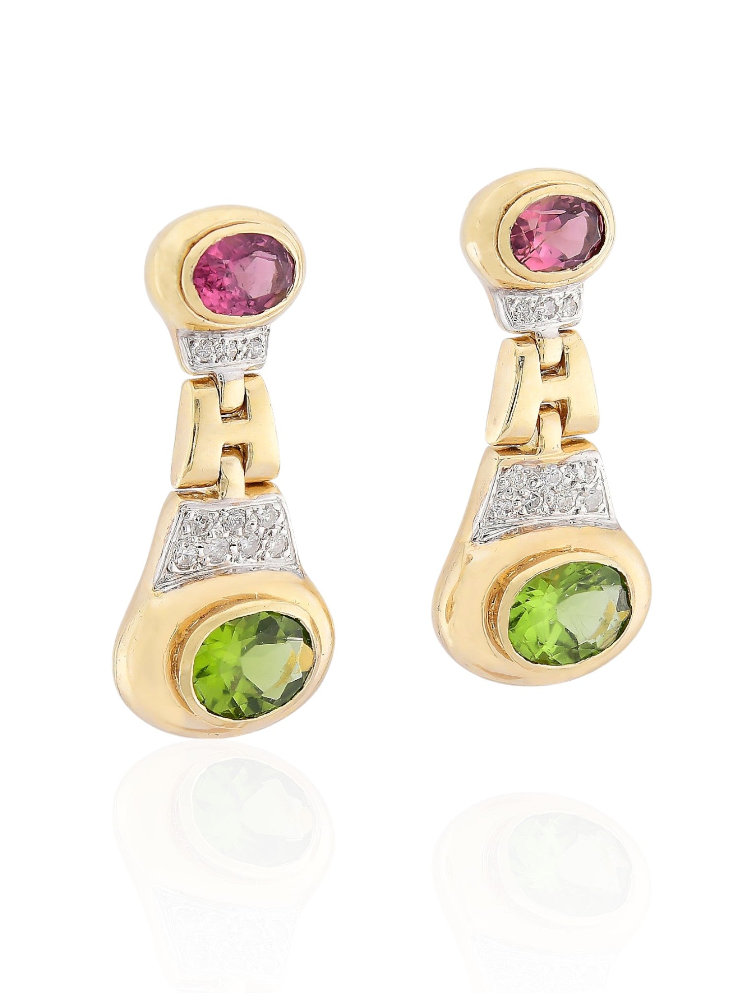 Sophia D Pink Tourmaline and Peridot Earrings in 18K Yellow Gold