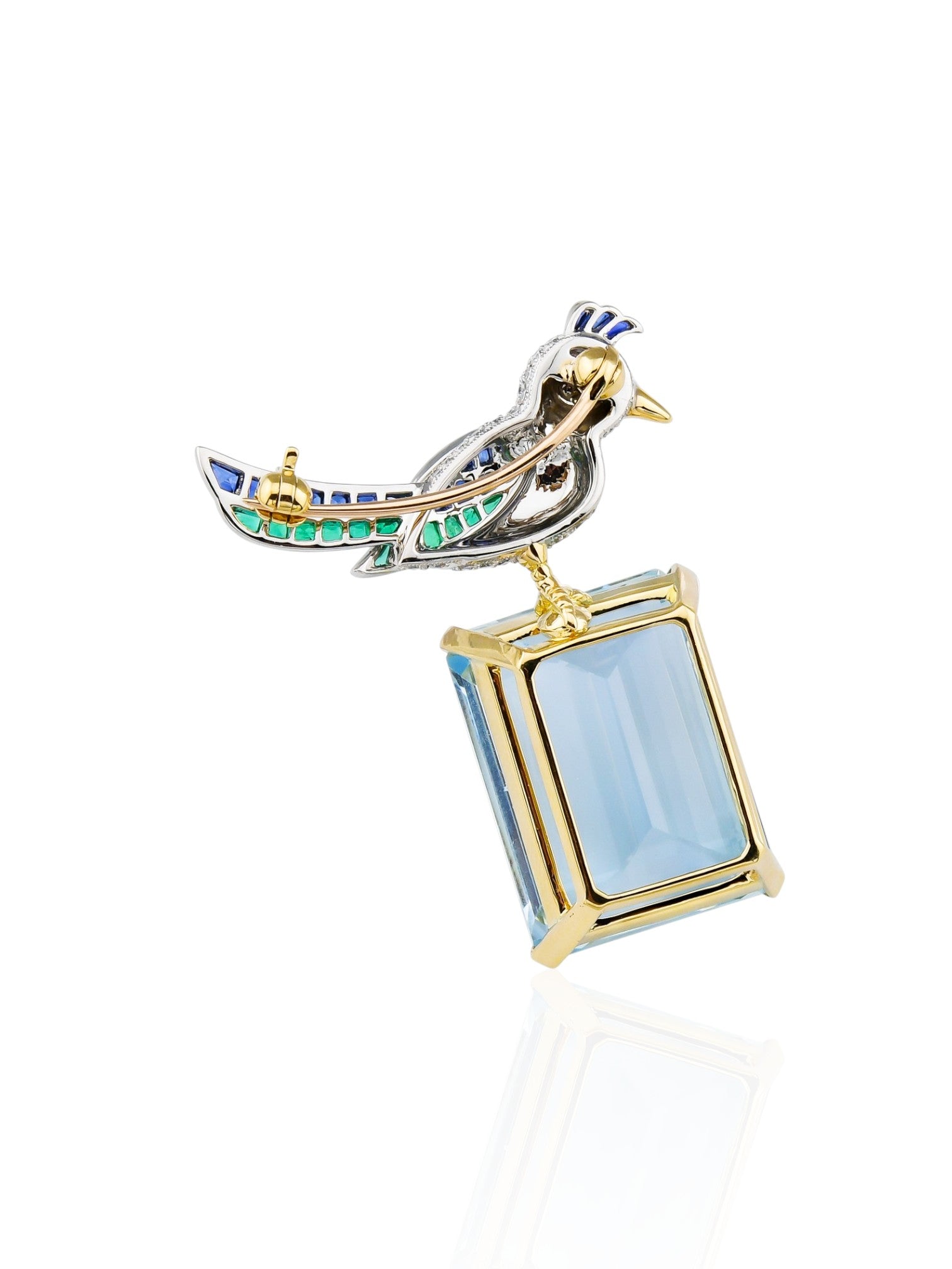 Sophia D Aquamarine Bird Brooch in Platinum and 18K Yellow Gold
