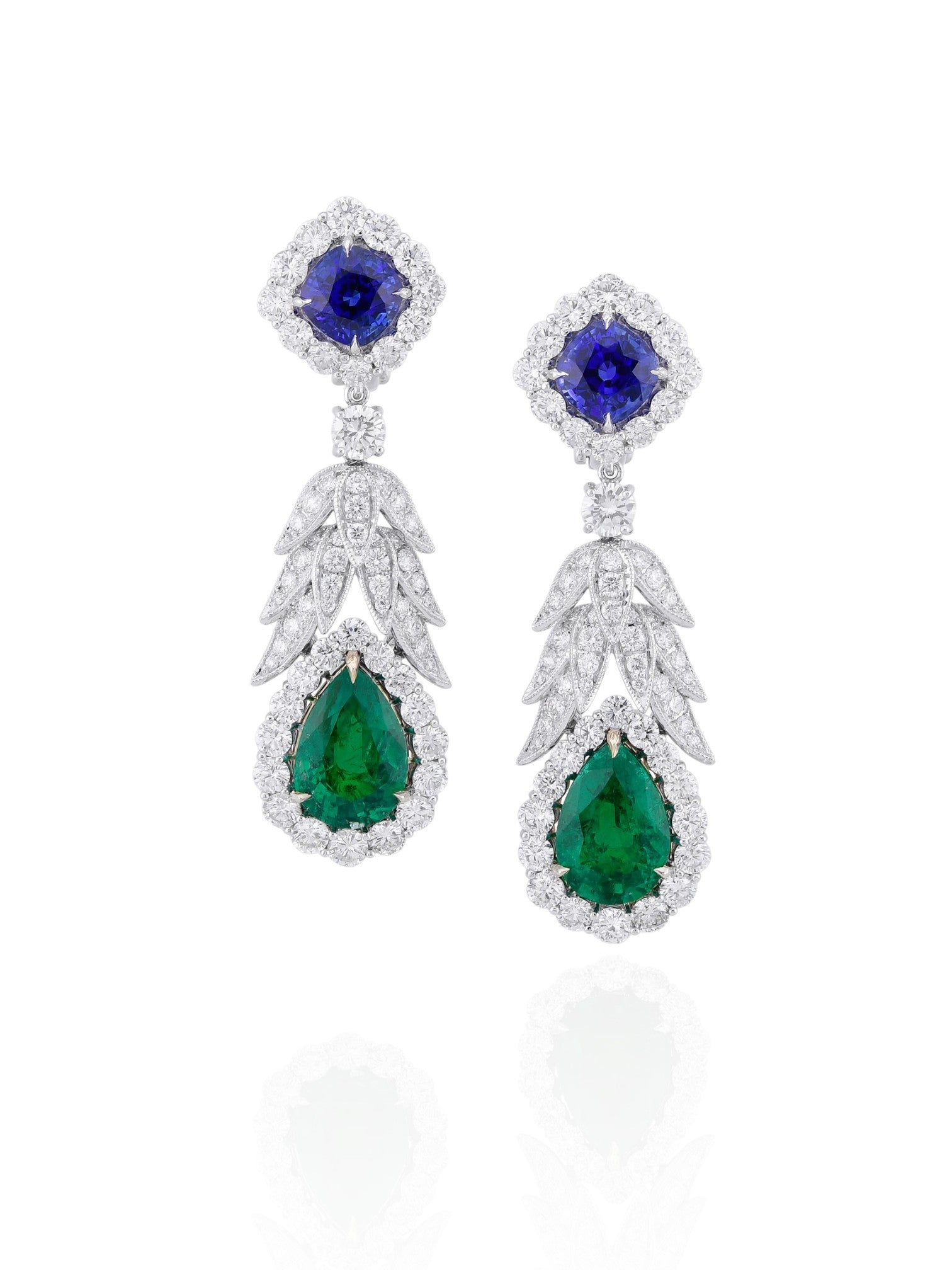 Sophia D Platinum & 18K Yellow Gold Emerald, Sapphire & Diamond Drop Earrings