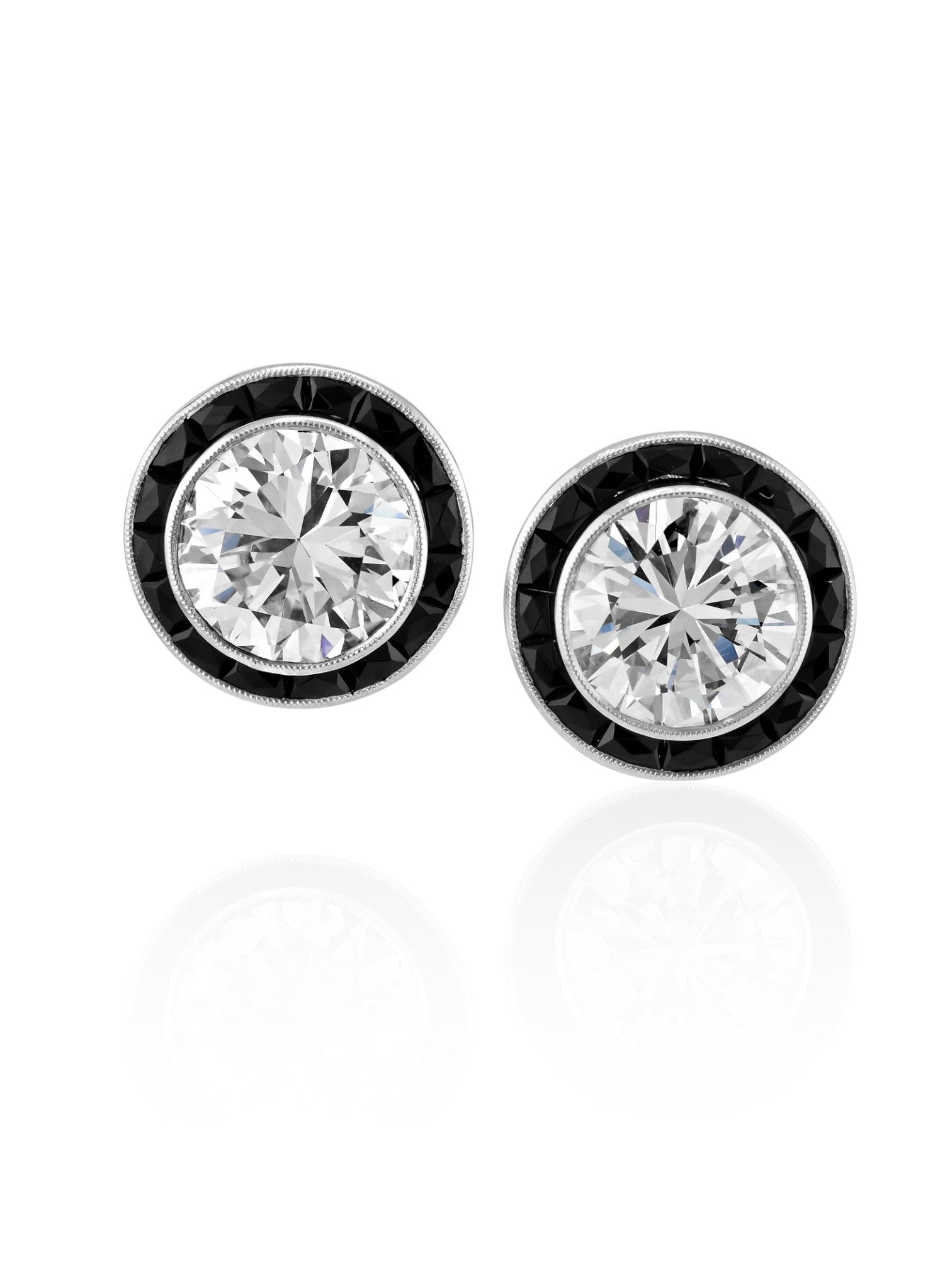 Sophia D Round Diamond and Onyx Halo Stud Earrings in Platinum