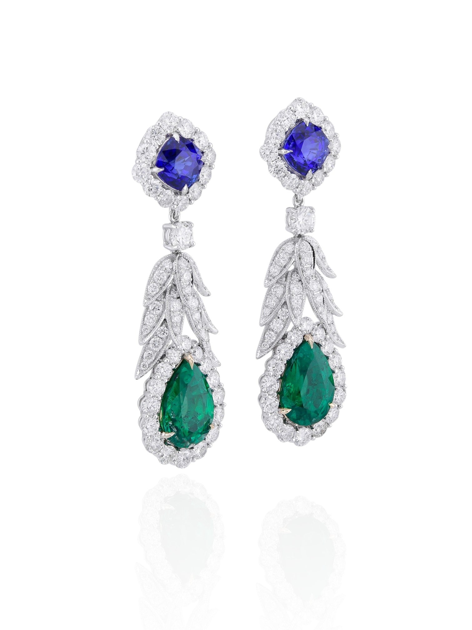 Sophia D Platinum & 18K Yellow Gold Emerald, Sapphire & Diamond Drop Earrings