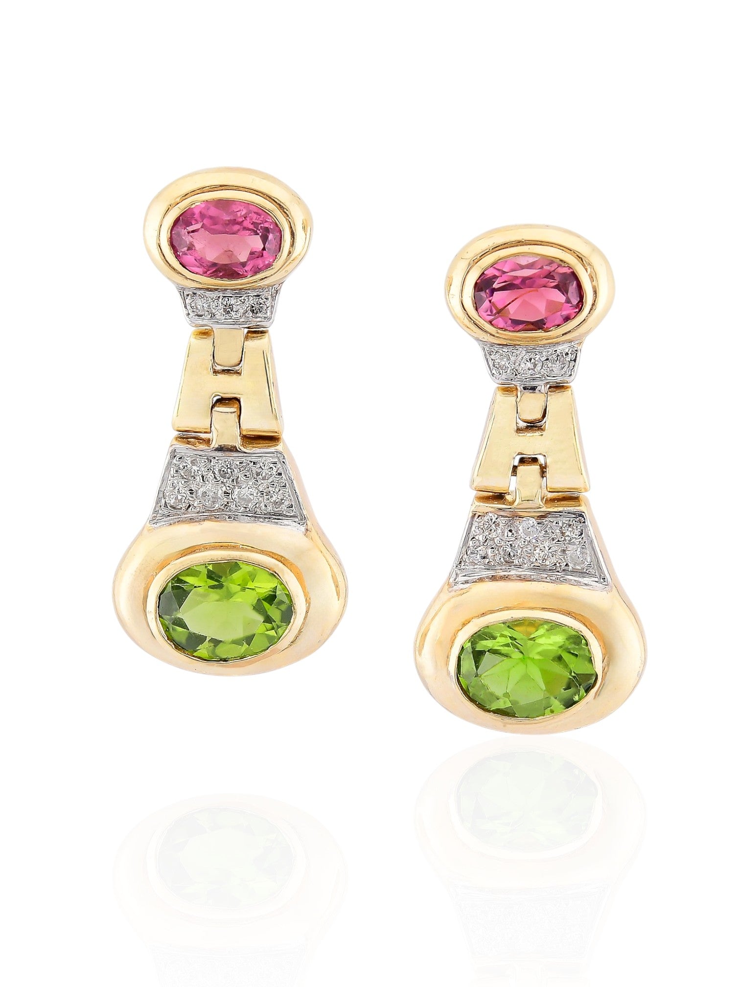 Sophia D Pink Tourmaline and Peridot Earrings in 18K Yellow Gold
