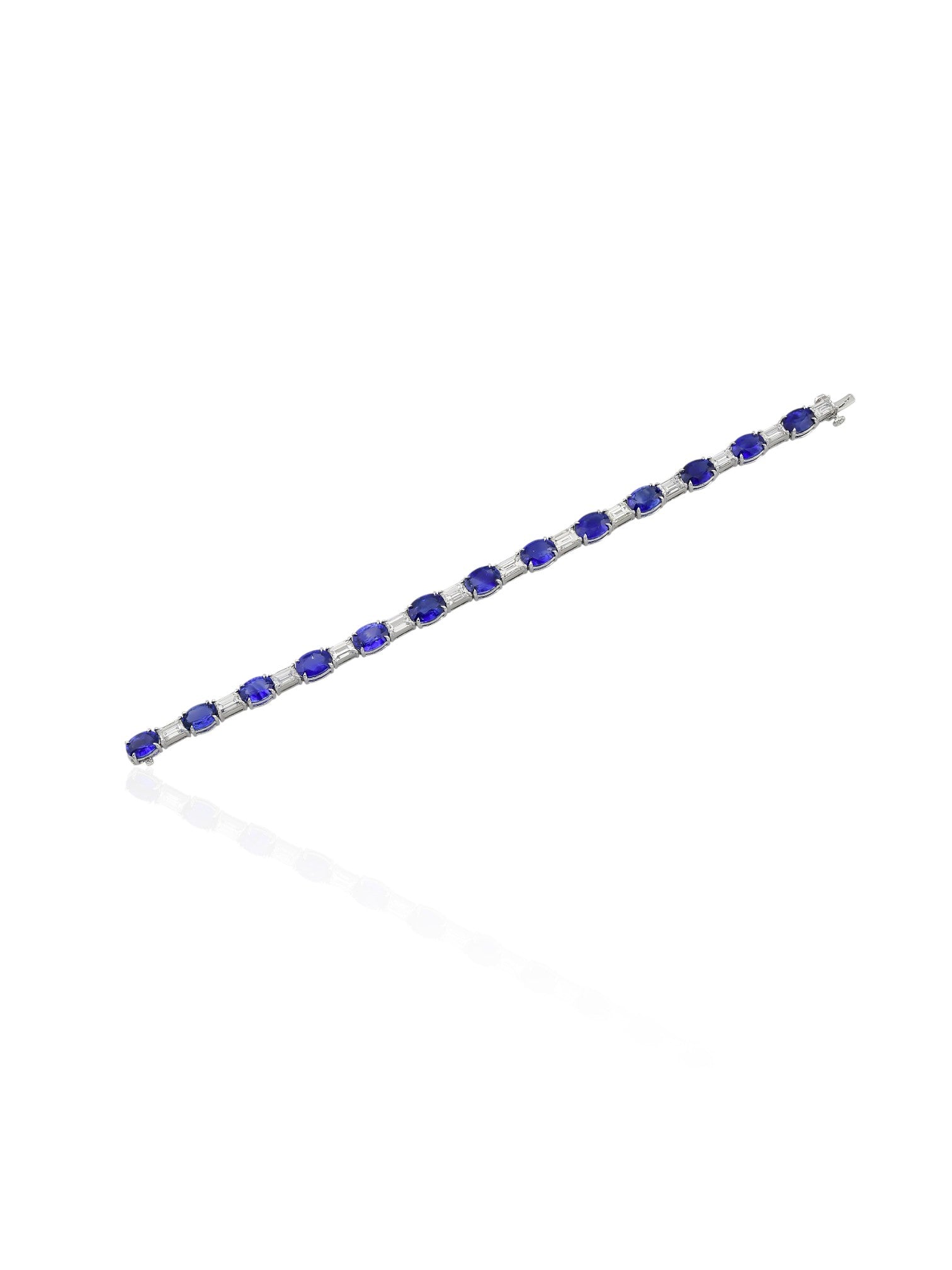Sophia D Oval Sapphire and Baguette Diamond Bracelet in Platinum