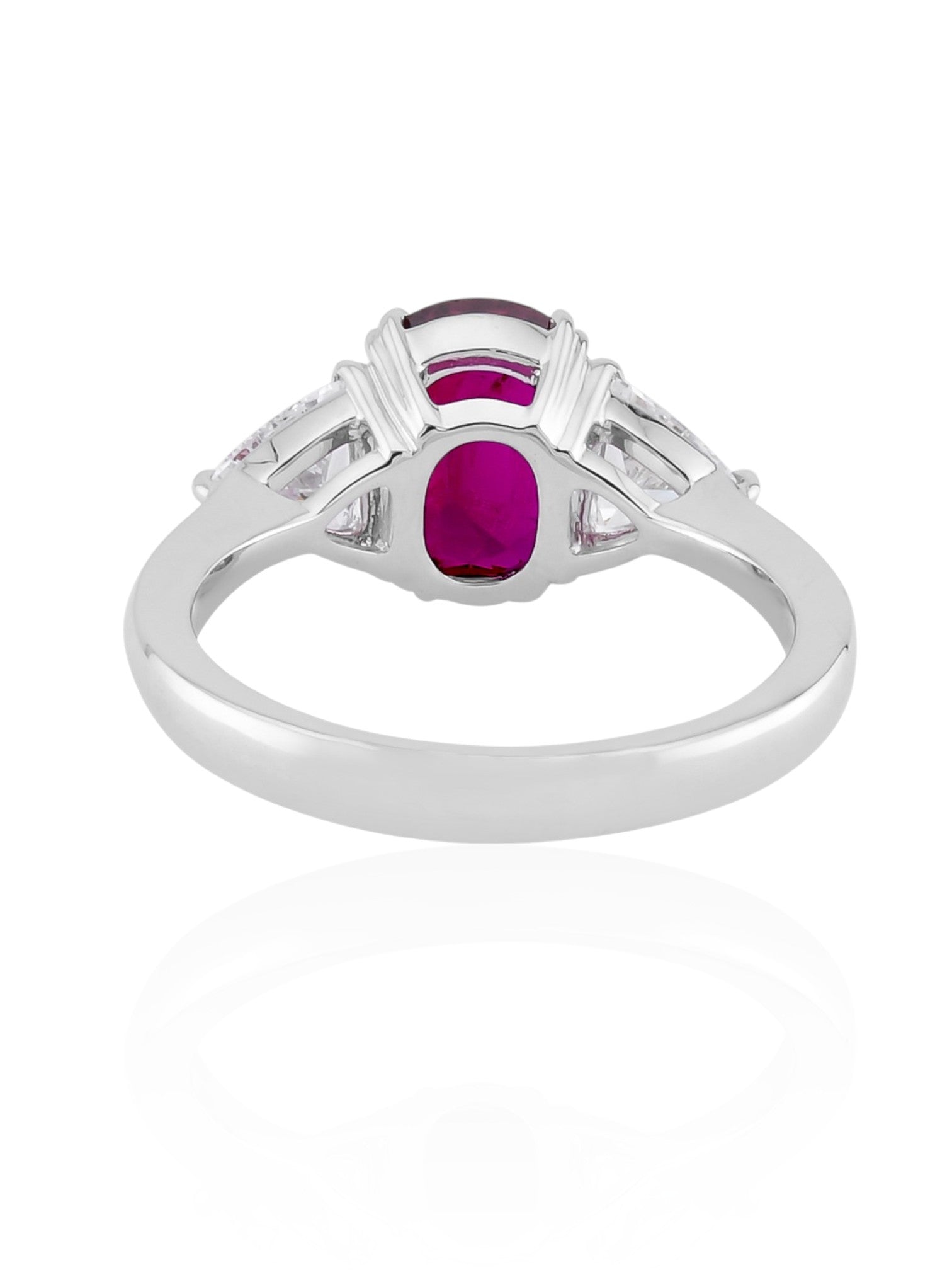 Sophia D Three-Stone Ruby and Trillion Diamond Ring in Platinum