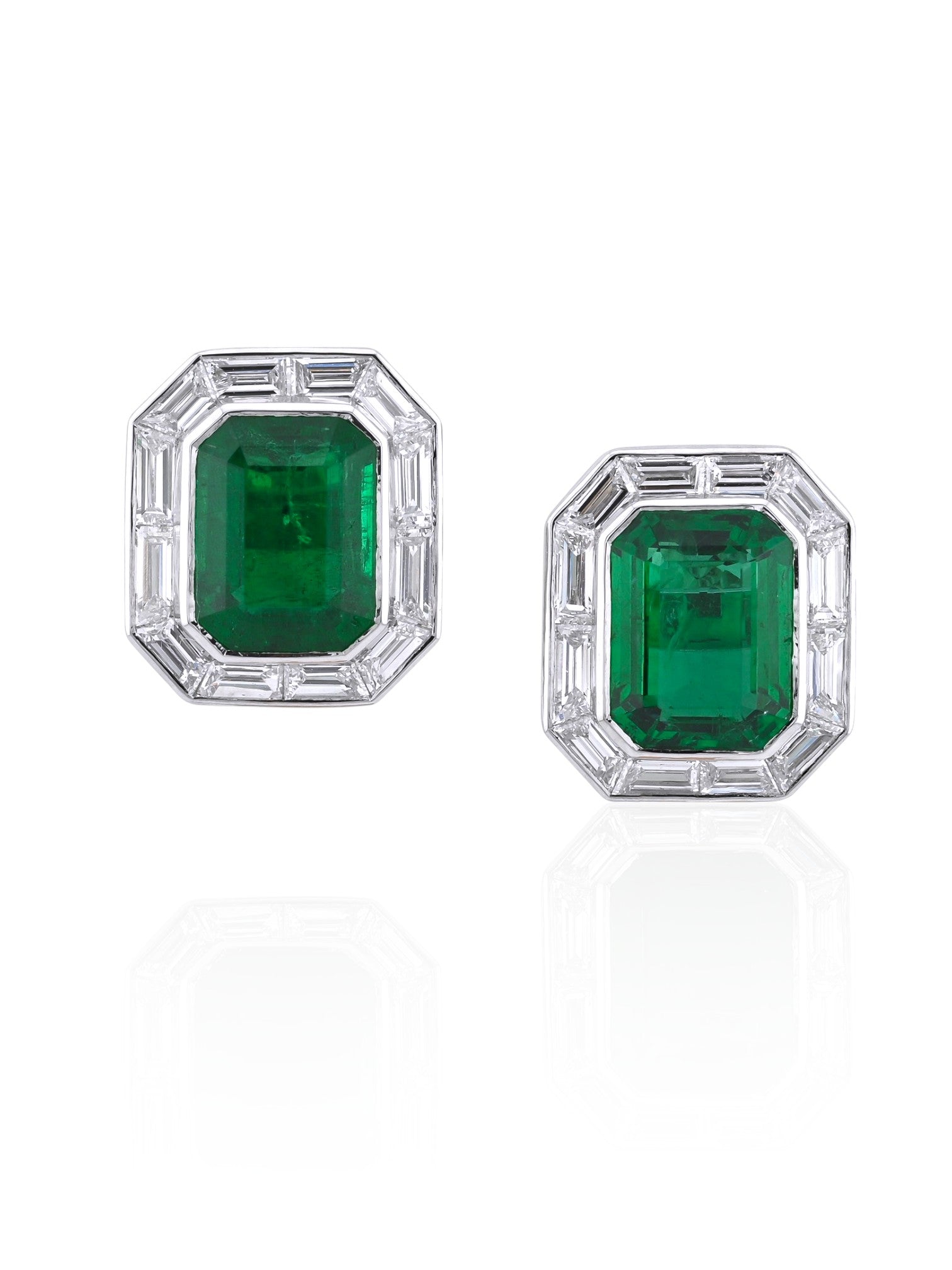 Sophia D Emerald-Cut Emerald and Diamond Mosaic Stud Earrings in Platinum