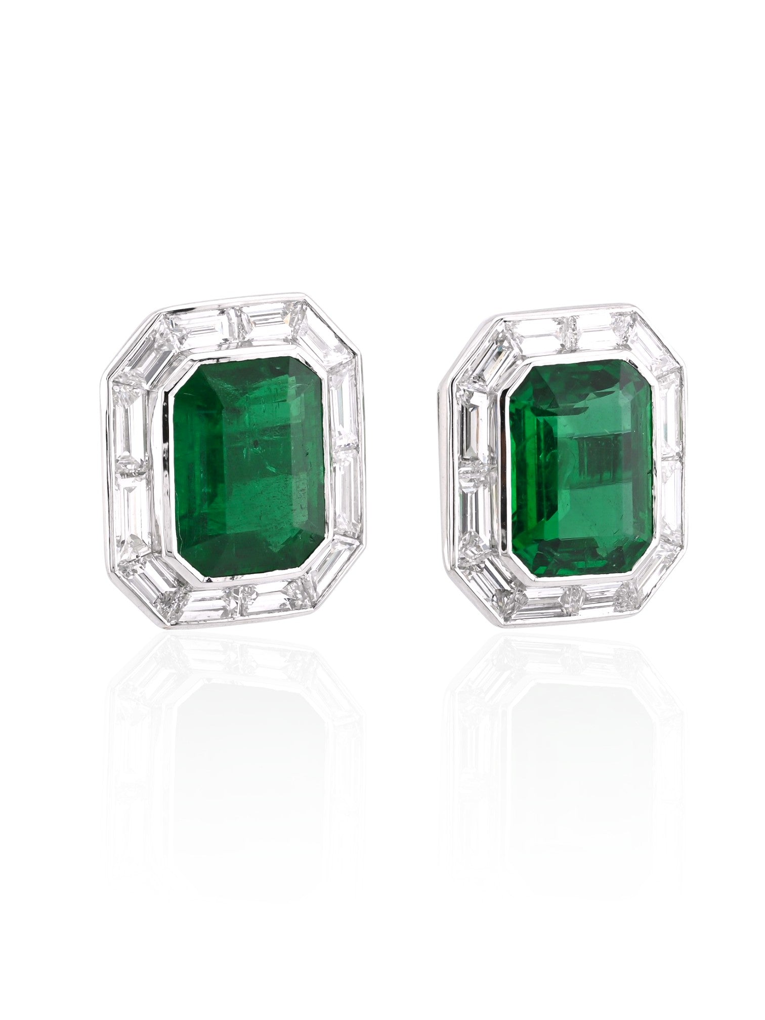 Sophia D Emerald-Cut Emerald and Diamond Mosaic Stud Earrings in Platinum