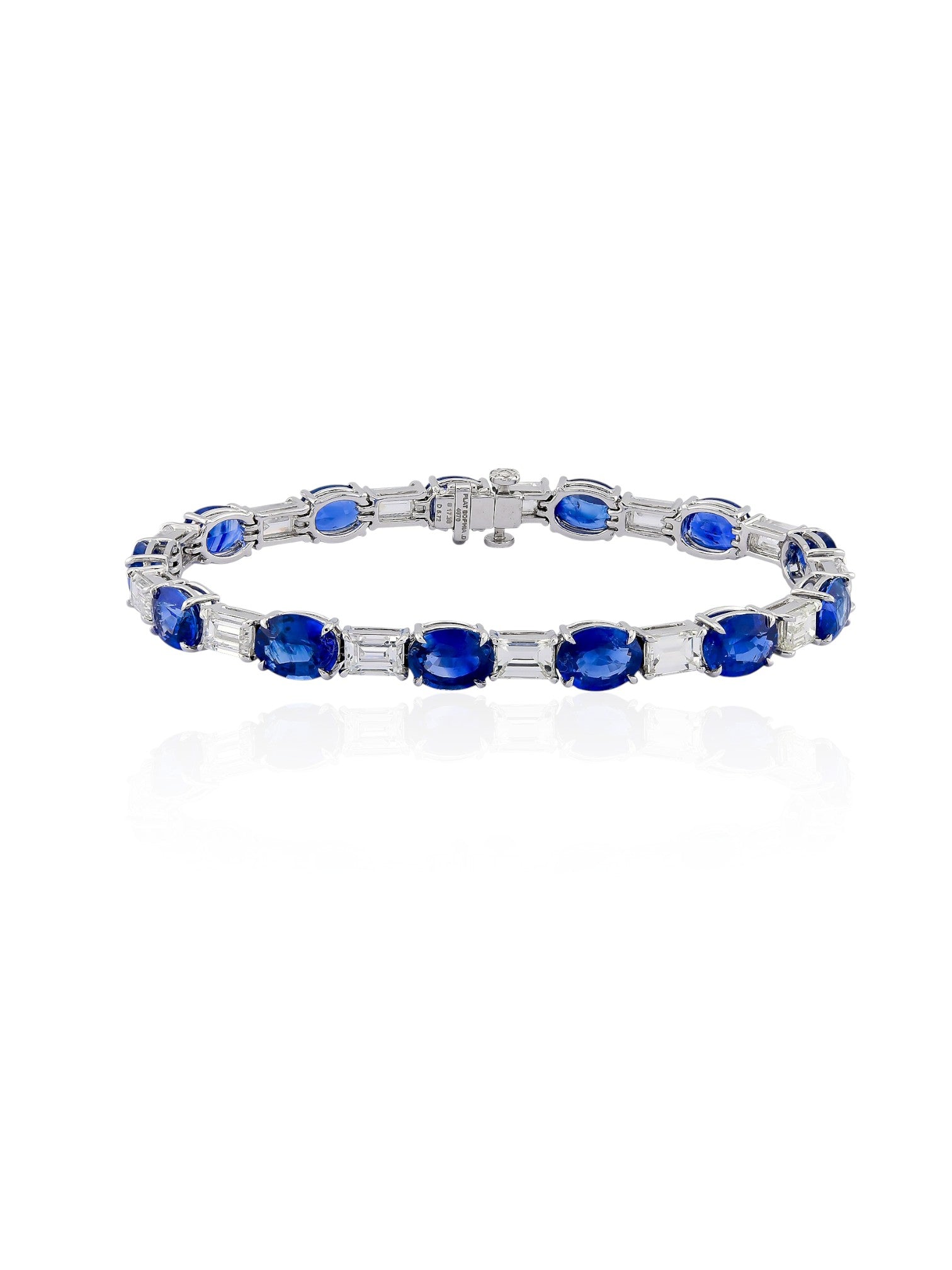 Sophia D Oval Sapphire and Baguette Diamond Bracelet in Platinum