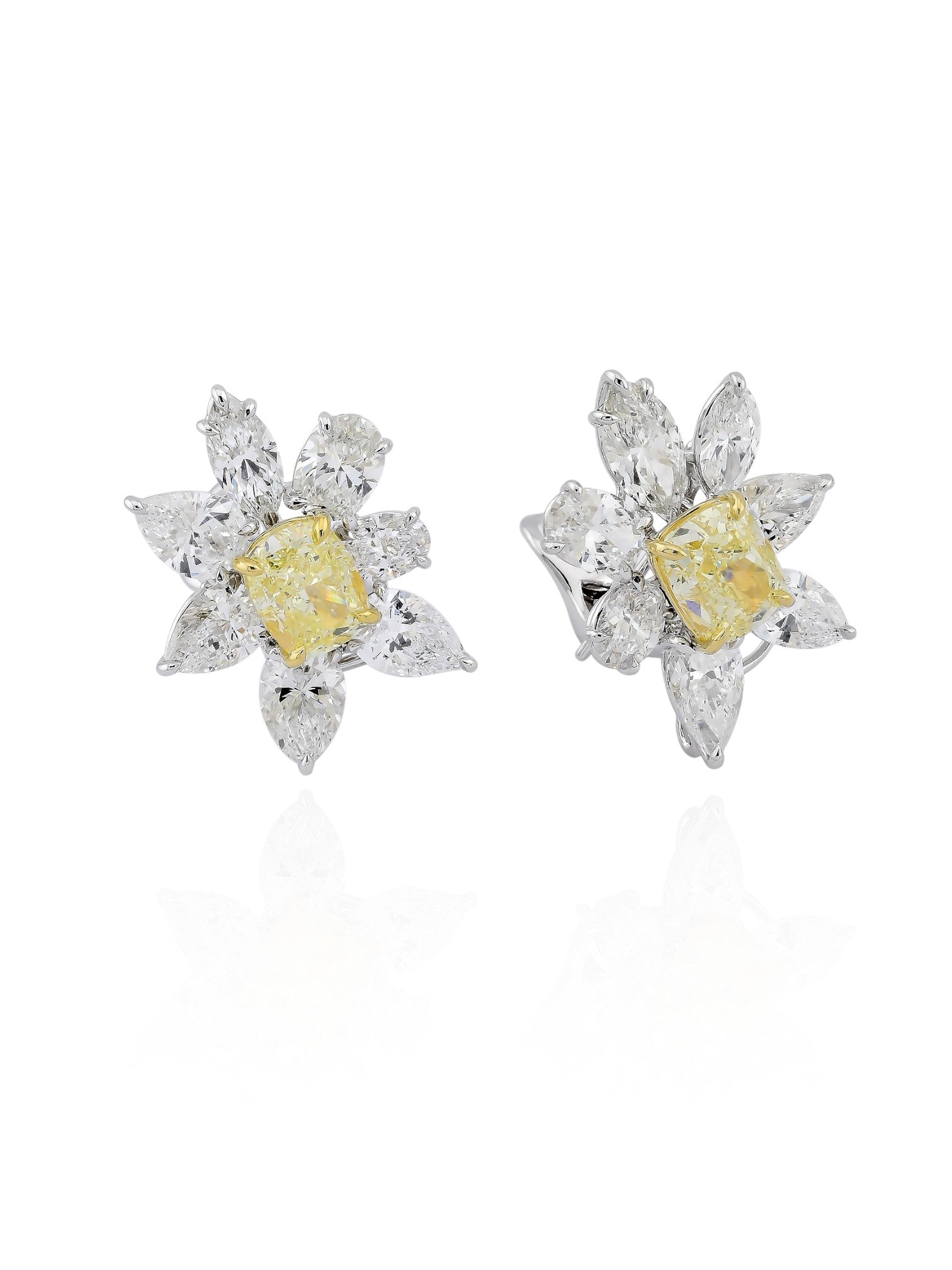 Sophia D Yellow Diamond and Floral White Diamond Earrings in Platinum and 18K Yellow Gold