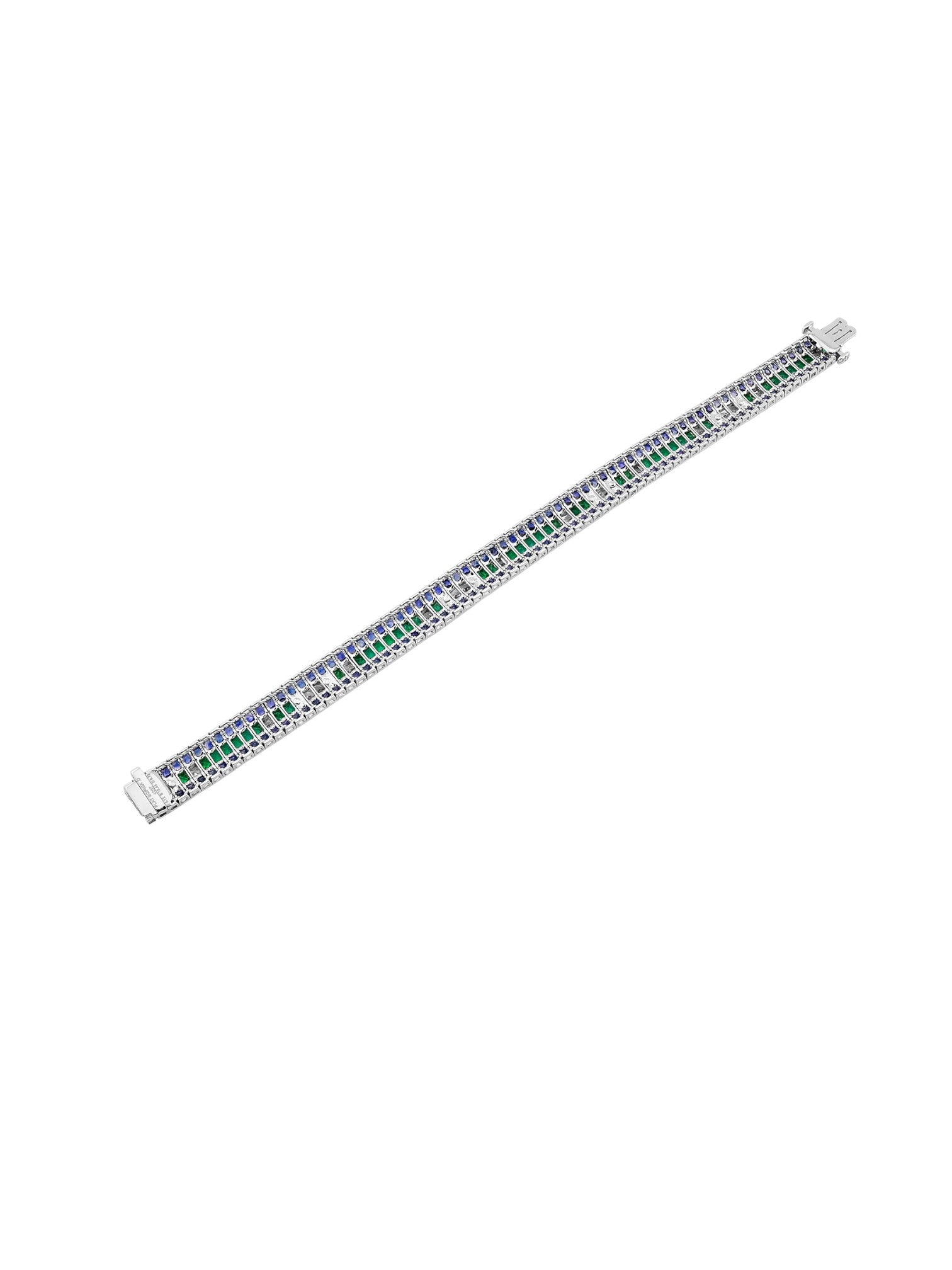 Sophia D One-of-a-Kind Art Deco Emerald, Sapphire, and Marquise Diamond Bracelet in Platinum