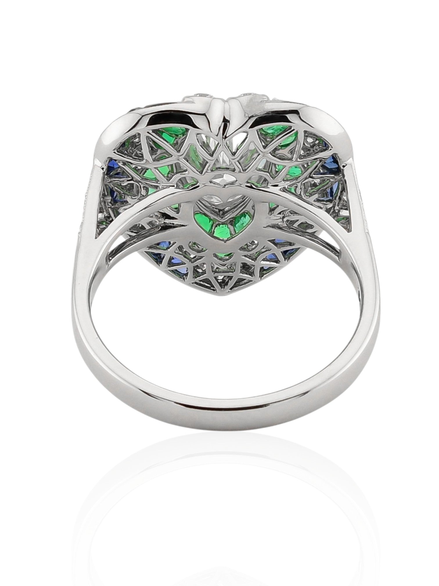 Sophia D Art Deco 1.13 Carat Pear Shape Diamond, Emerald, and Sapphire Ring in Platinum