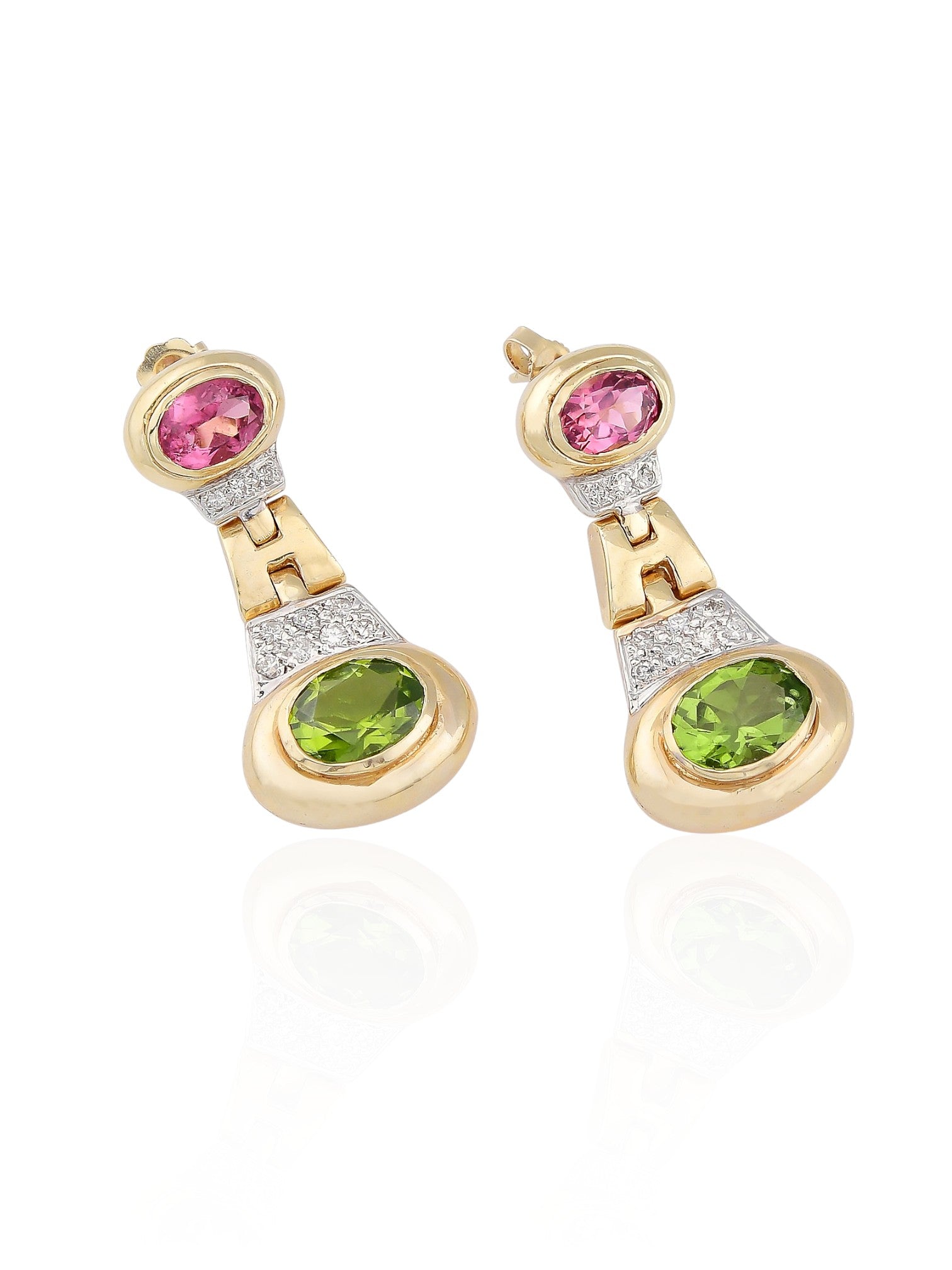 Sophia D Pink Tourmaline and Peridot Earrings in 18K Yellow Gold