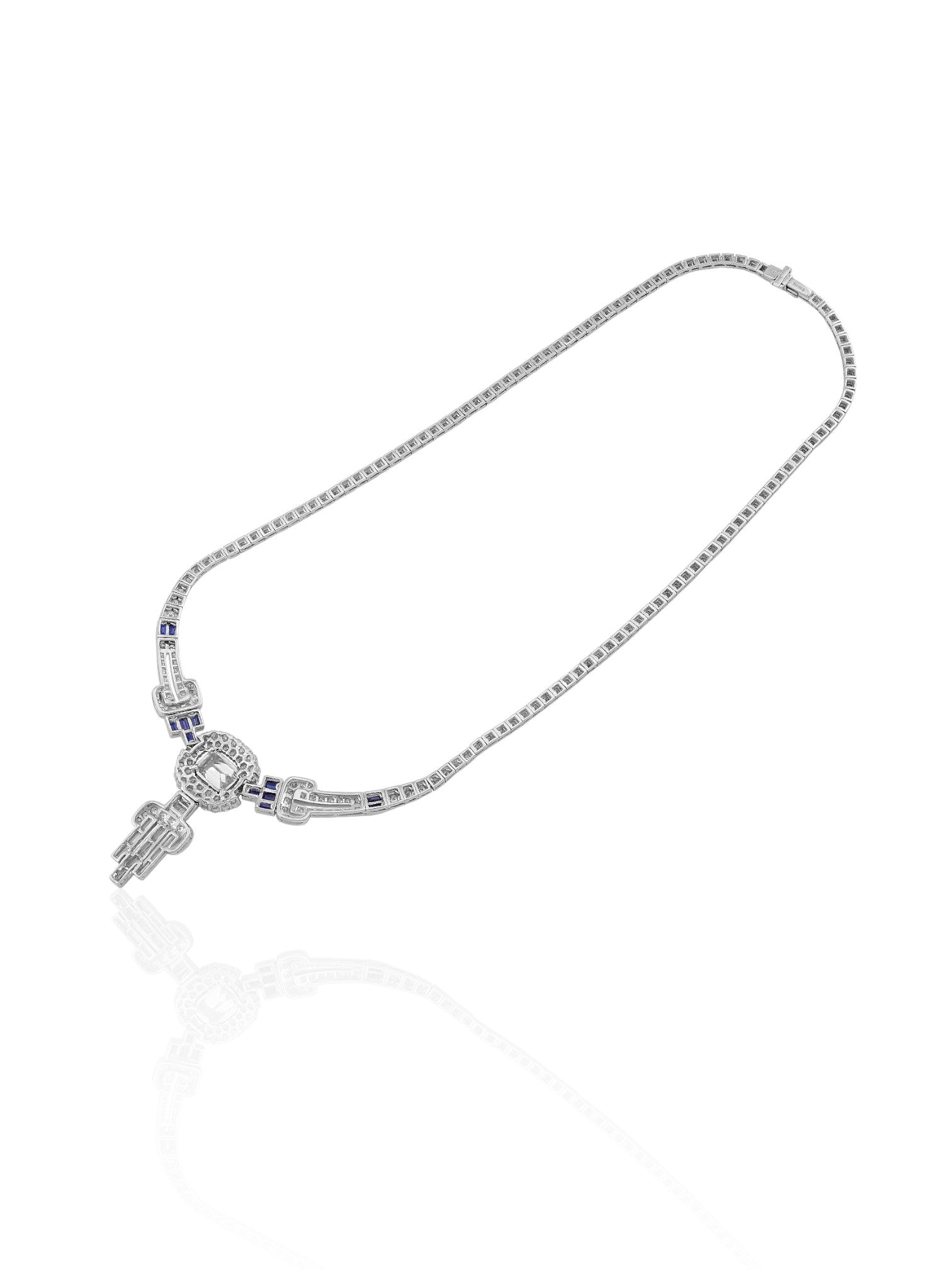 Sophia D Diamond & Sapphire Art Deco Necklace in Platinum
