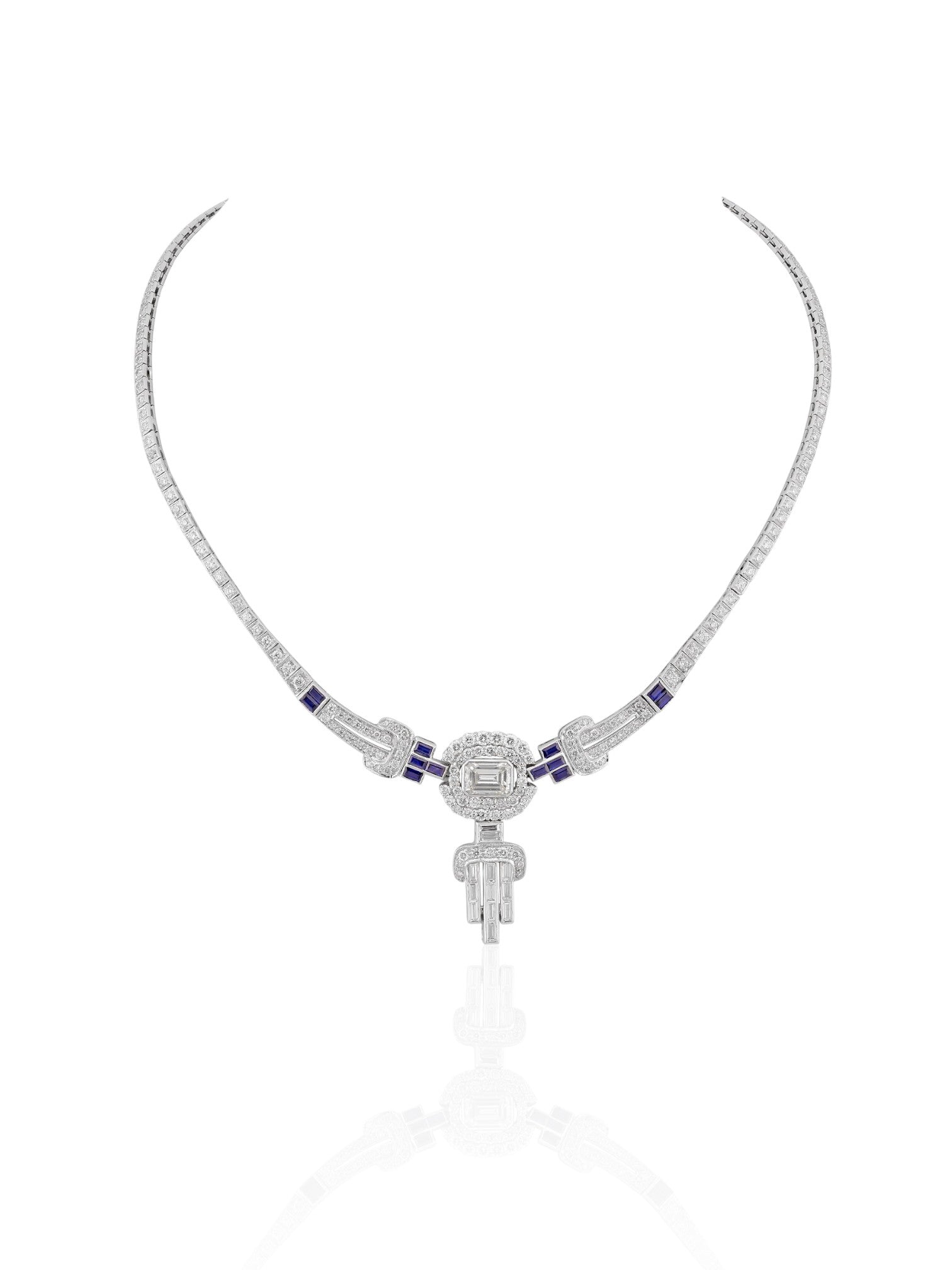 Sophia D Diamond & Sapphire Art Deco Necklace in Platinum