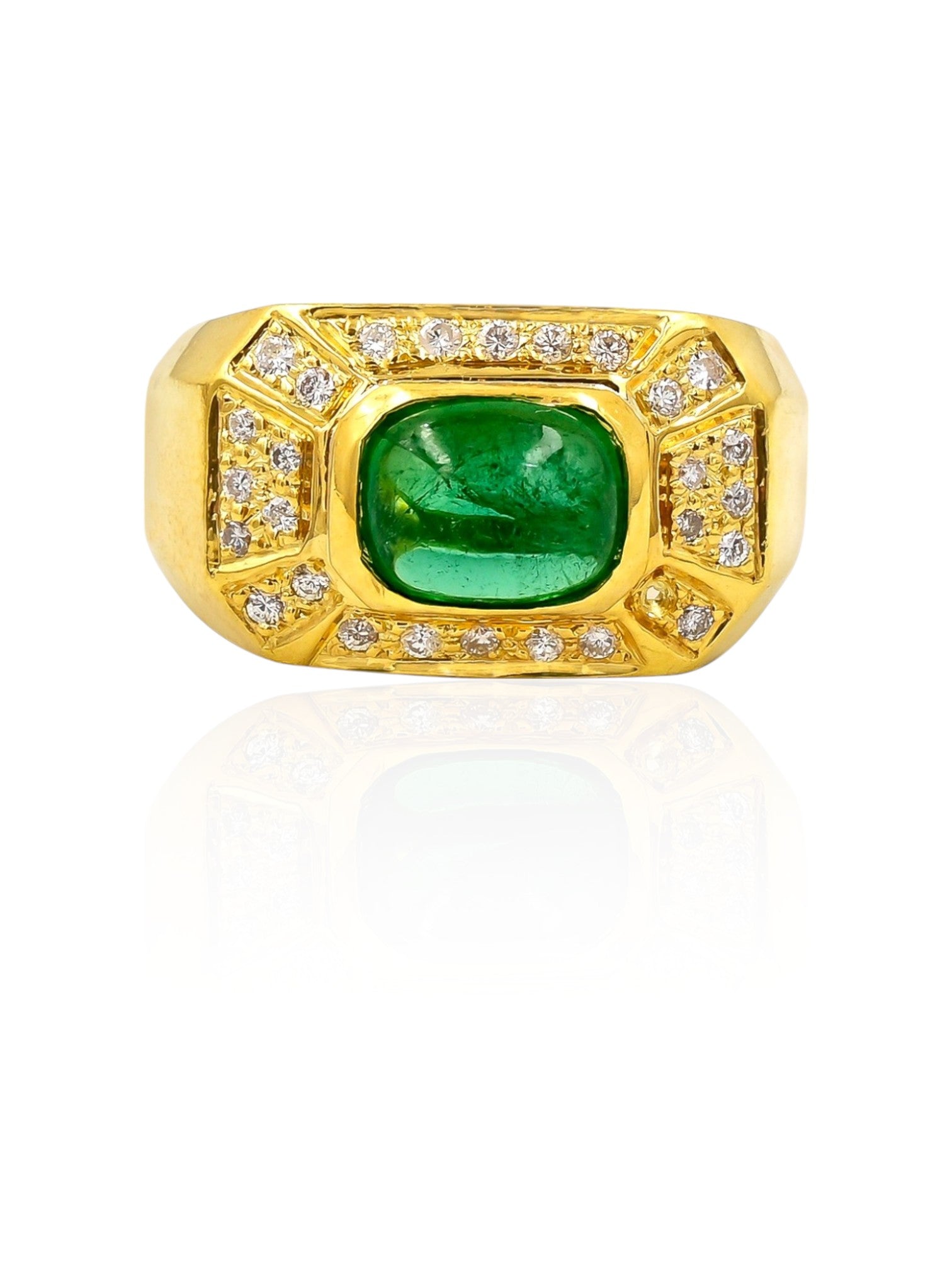 Sophia D Vintage Cabochon Emerald and Diamond Ring in 18K Gold