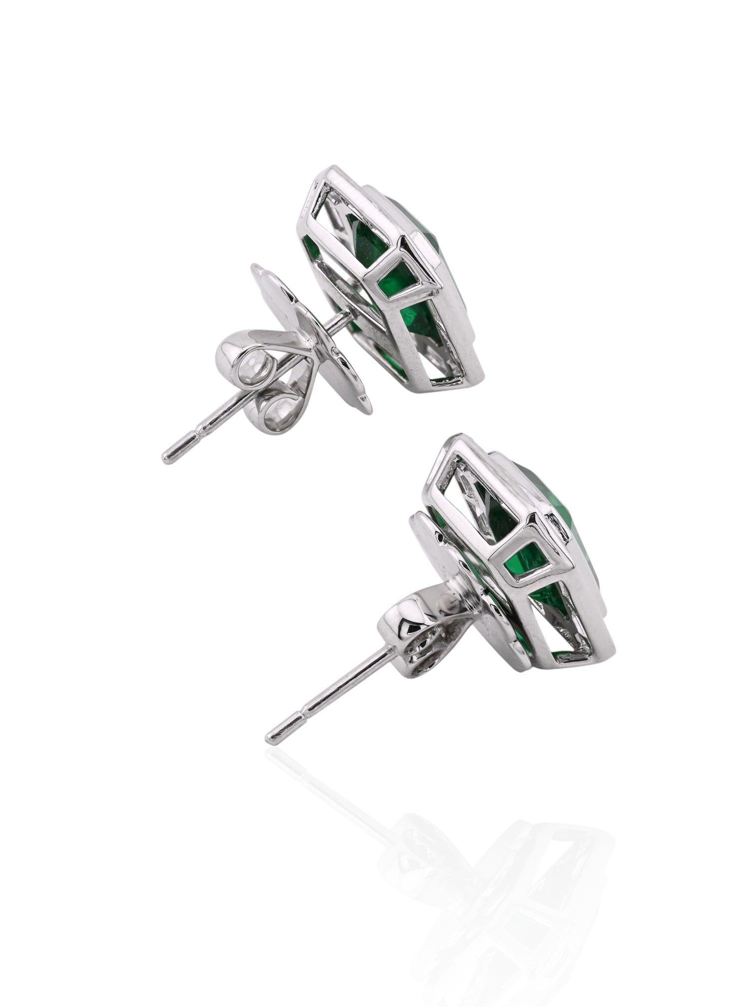 Sophia D Emerald-Cut Emerald and Diamond Mosaic Stud Earrings in Platinum