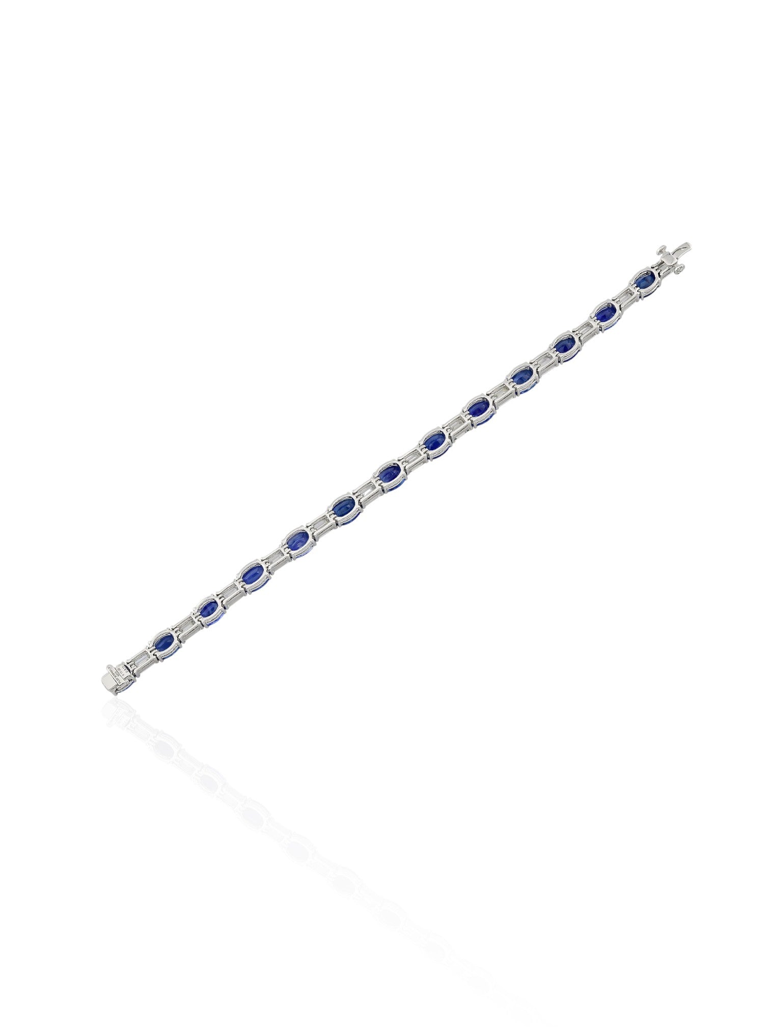 Sophia D Oval Sapphire and Baguette Diamond Bracelet in Platinum