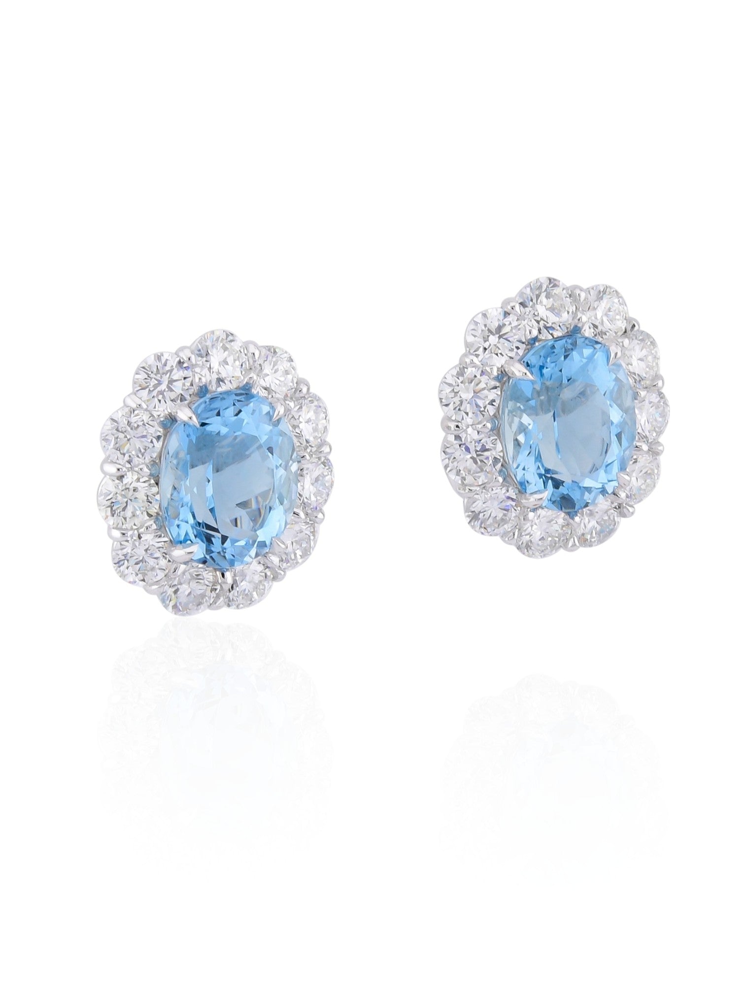 Sophia D Aquamarine and Diamond Halo Earrings in Platinum