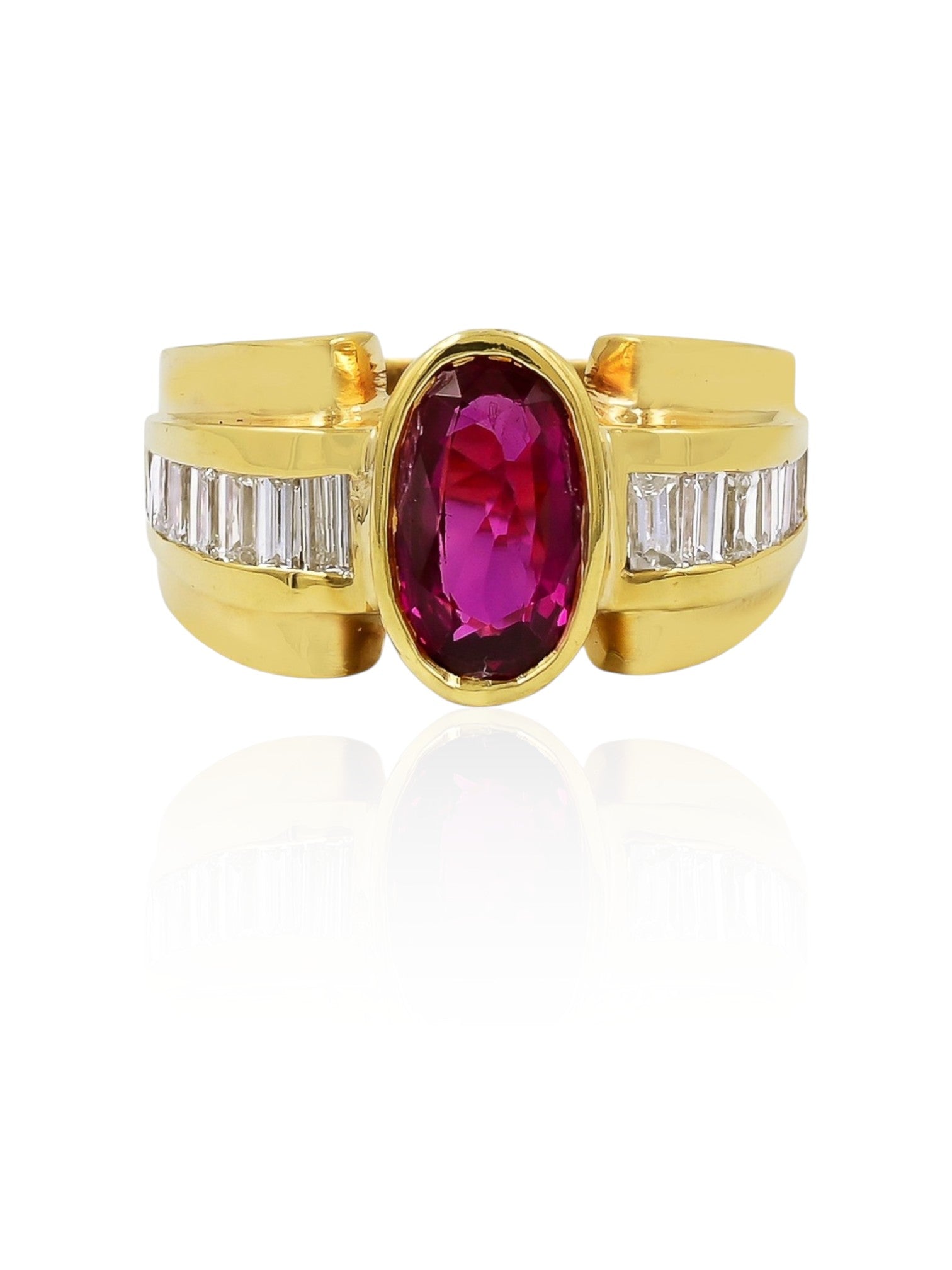 Sophia D Oval Ruby & Baguette Diamond 18K Yellow Gold Ring