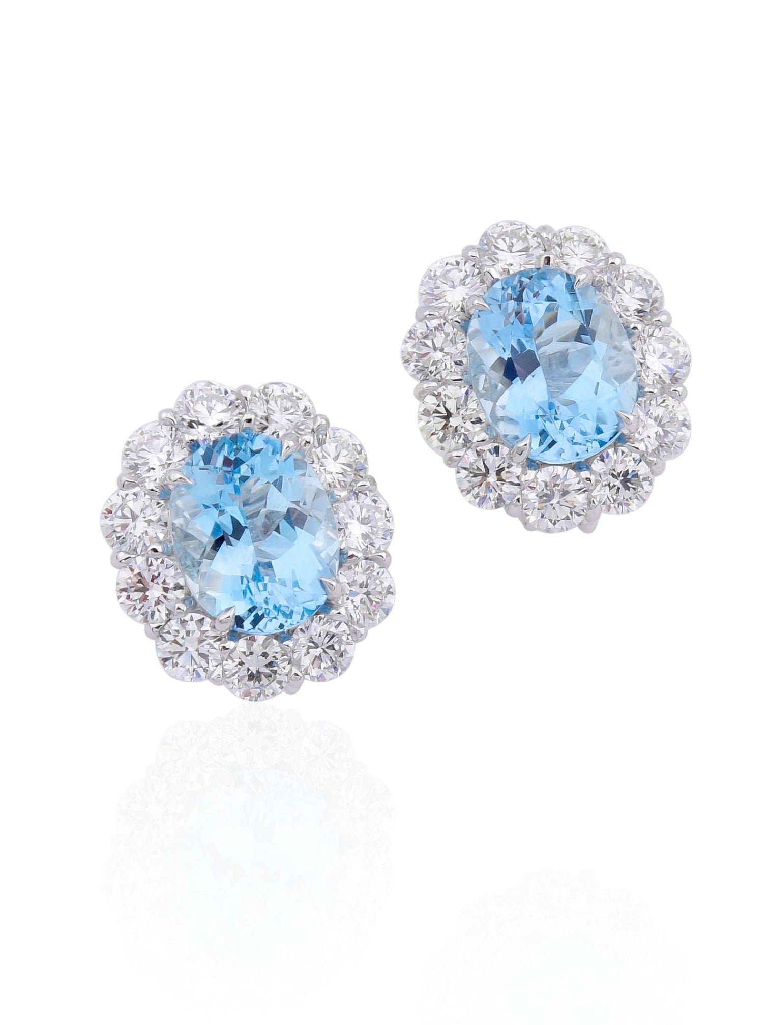 Sophia D Aquamarine and Diamond Halo Earrings in Platinum