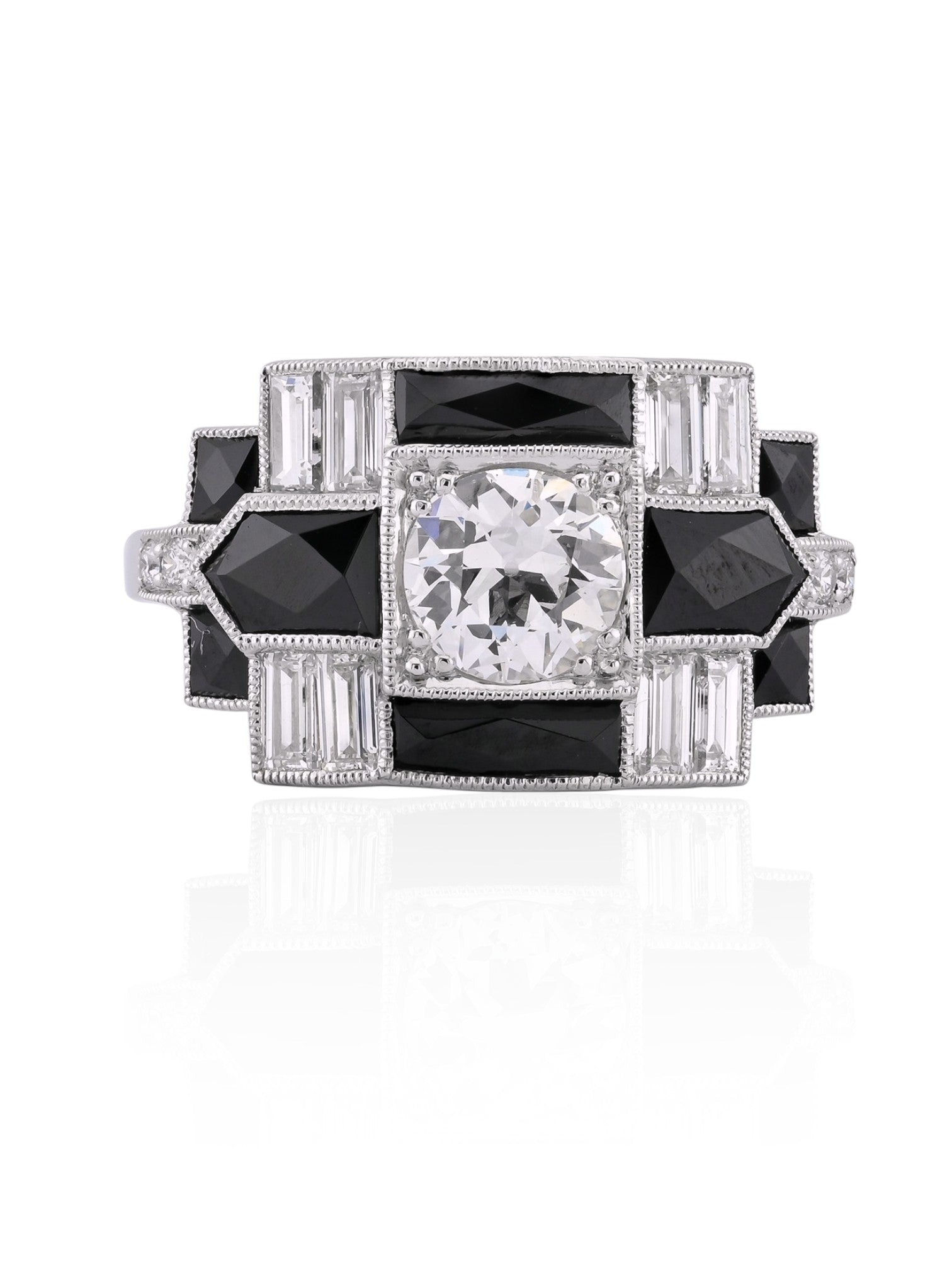 Sophia D Art Deco Onyx and Diamond Ring in Platinum