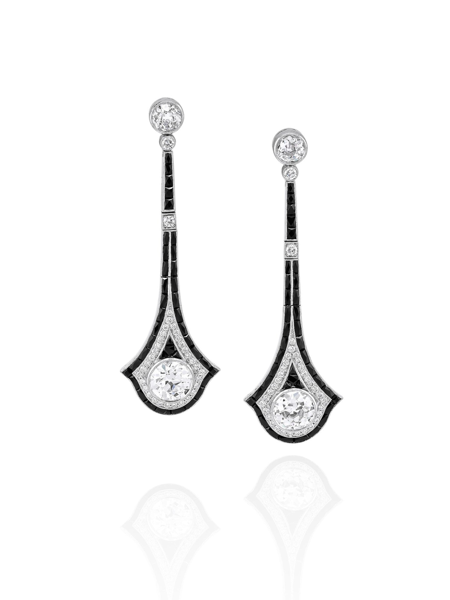 Sophia D Art Deco Drop Earrings with Onyx and Diamond in Platinum