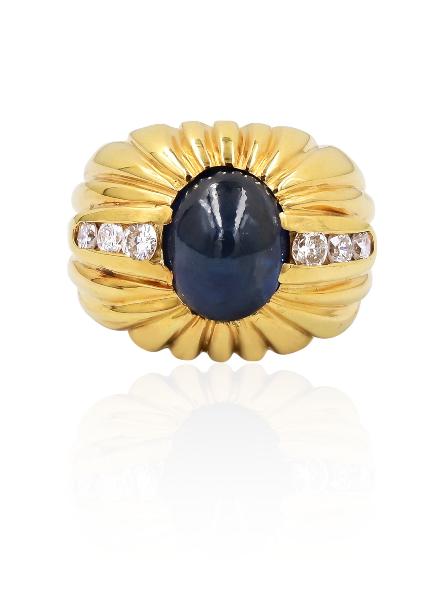 Sophia D Vintage Cabochon Sapphire Ring in 18K Yellow Gold