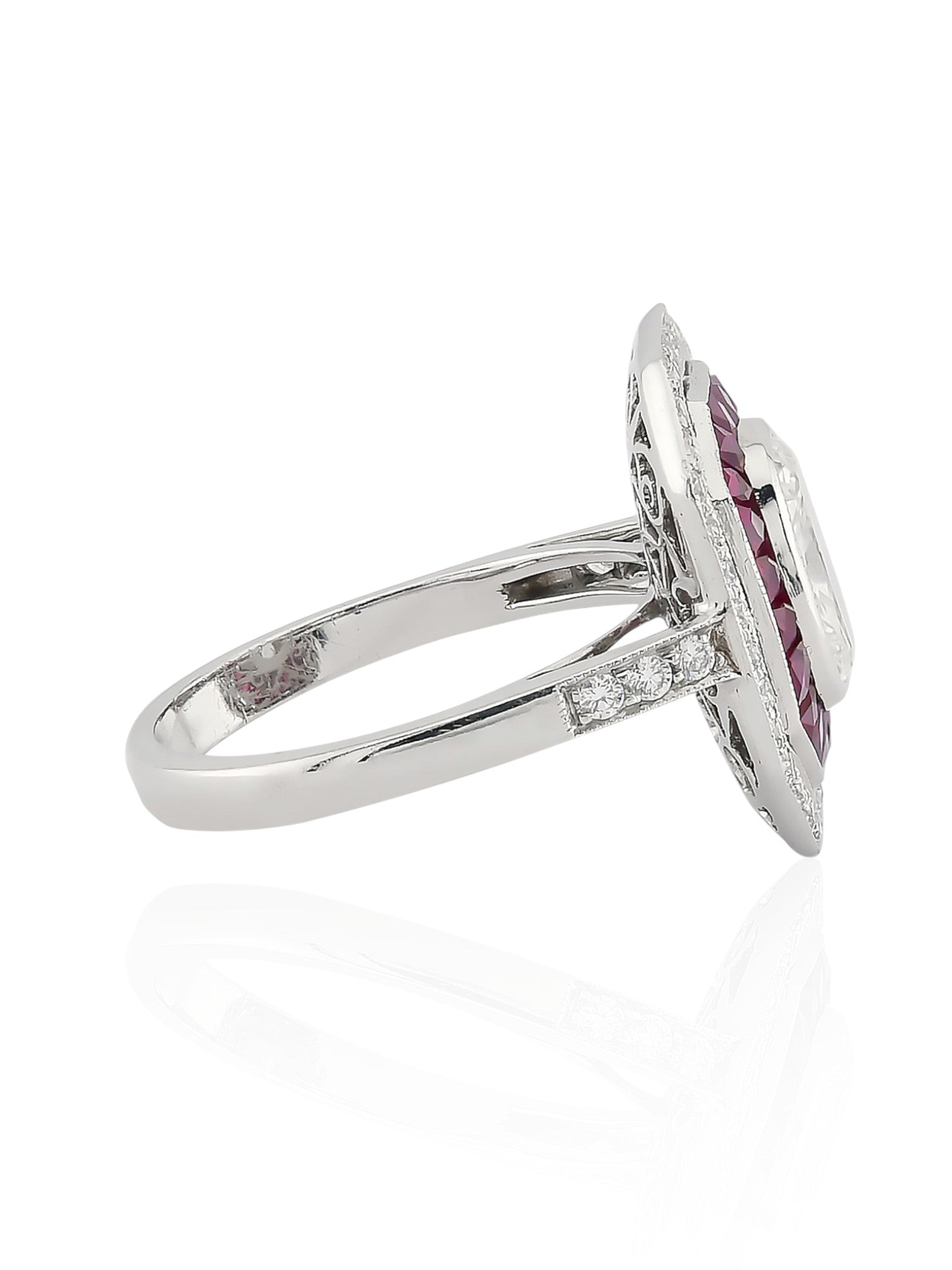 Sophia D Art Deco Ruby and Diamond Halo Ring in Platinum