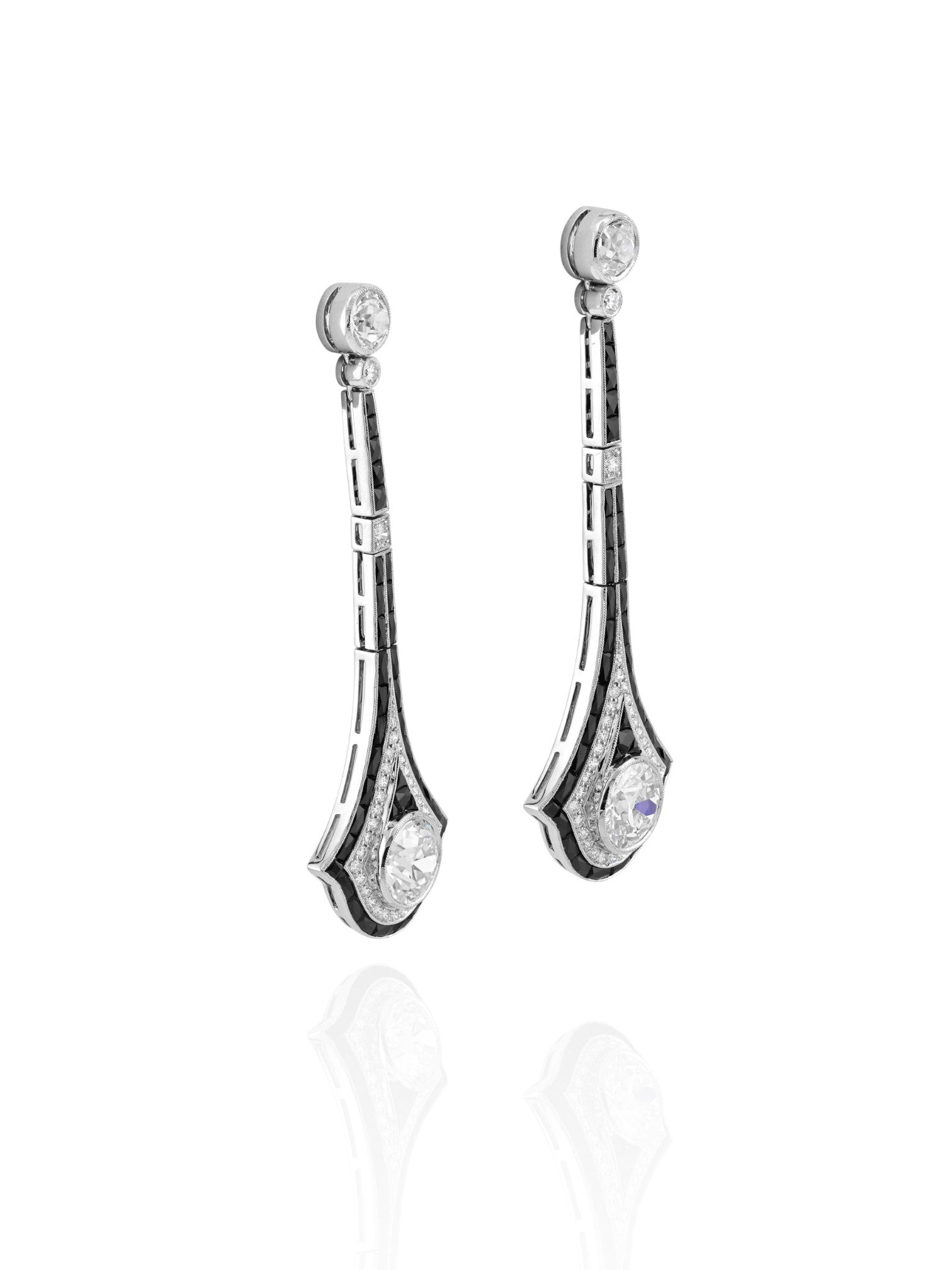 Sophia D Art Deco Drop Earrings with Onyx and Diamond in Platinum