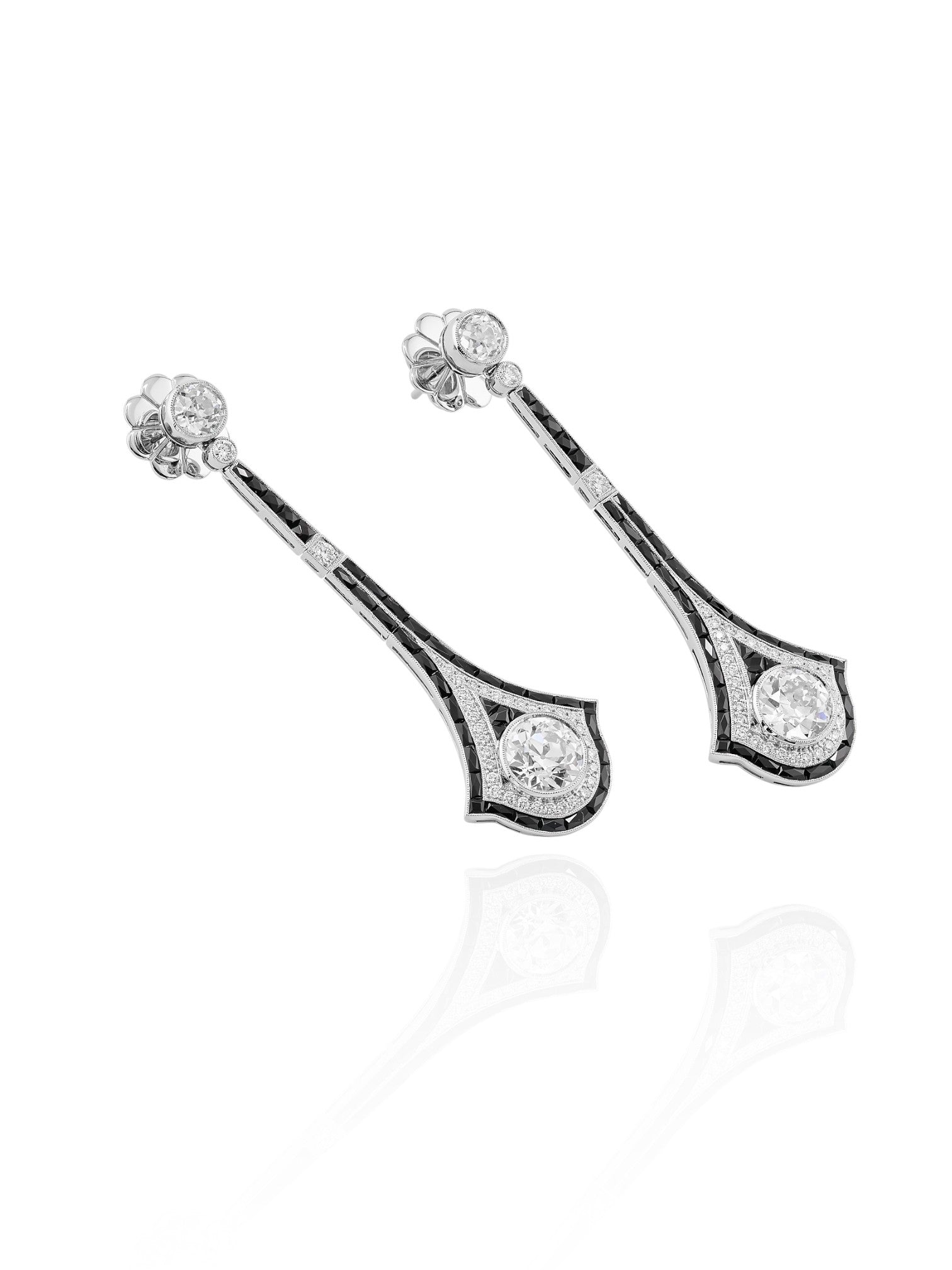Sophia D Art Deco Drop Earrings with Onyx and Diamond in Platinum