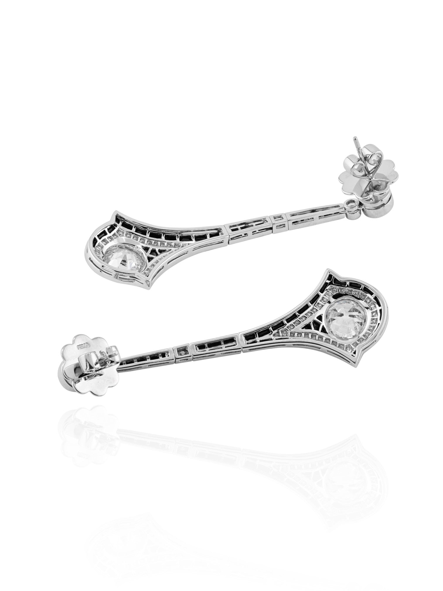 Sophia D Art Deco Drop Earrings with Onyx and Diamond in Platinum