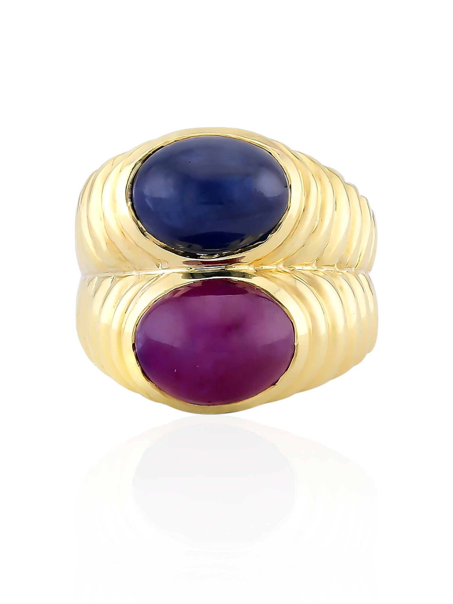 Sophia D Vintage Ruby and Sapphire Cabochon Ring in 18K Yellow Gold