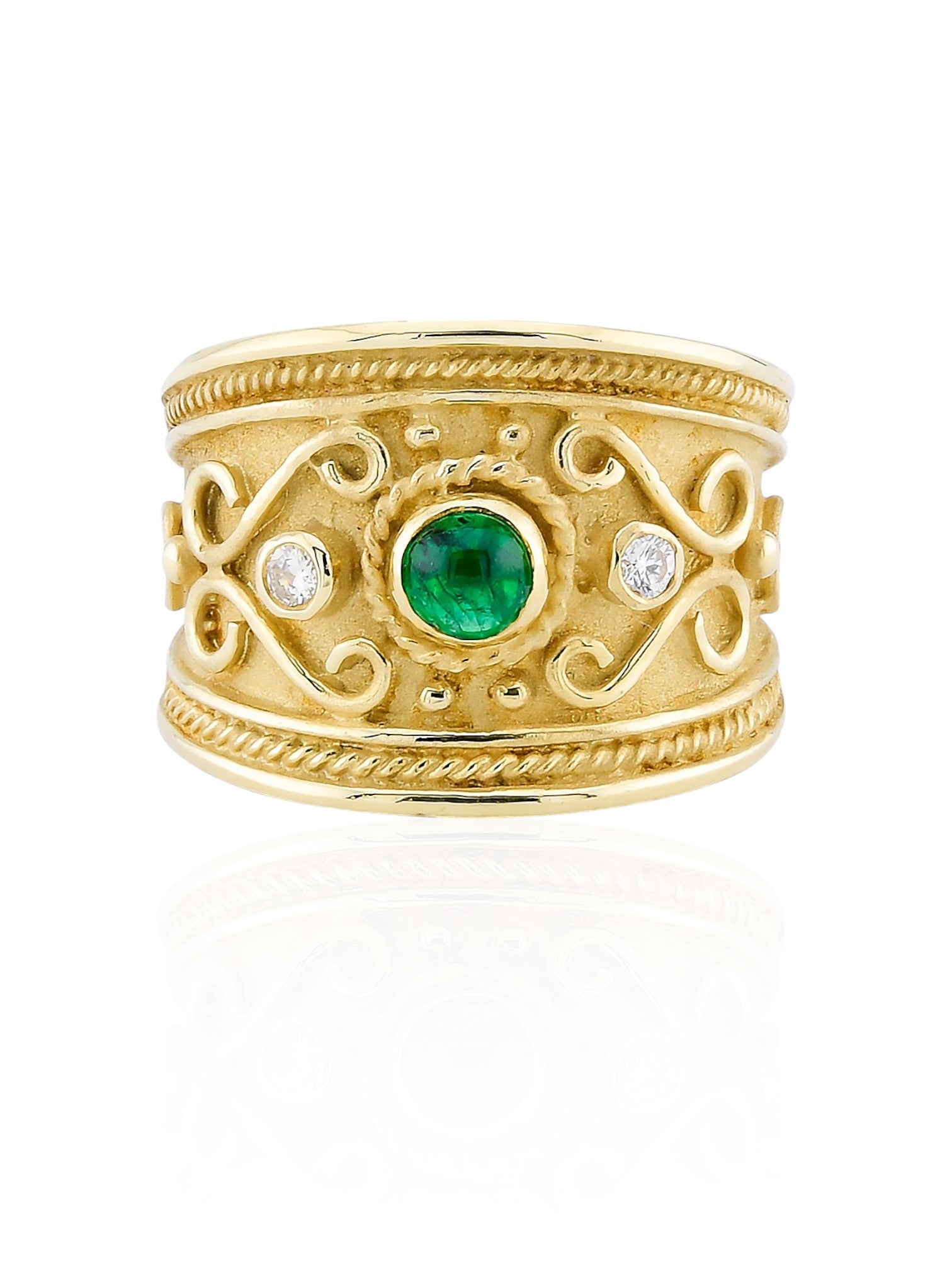 Sophia D Vintage Emerald and Diamond Cardinal Ring in 18K Yellow Gold